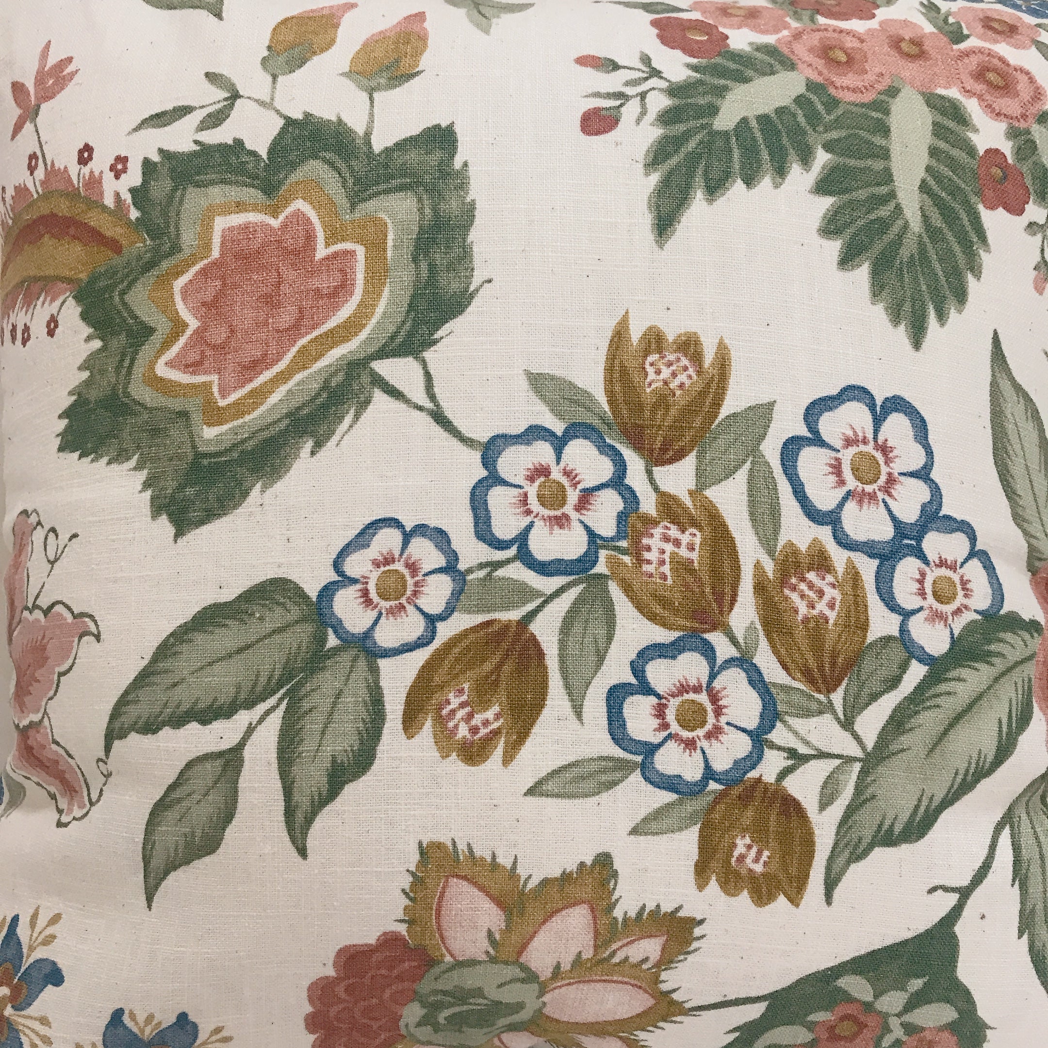 Large Peony and Butterfly Pillow Cover on Ivory