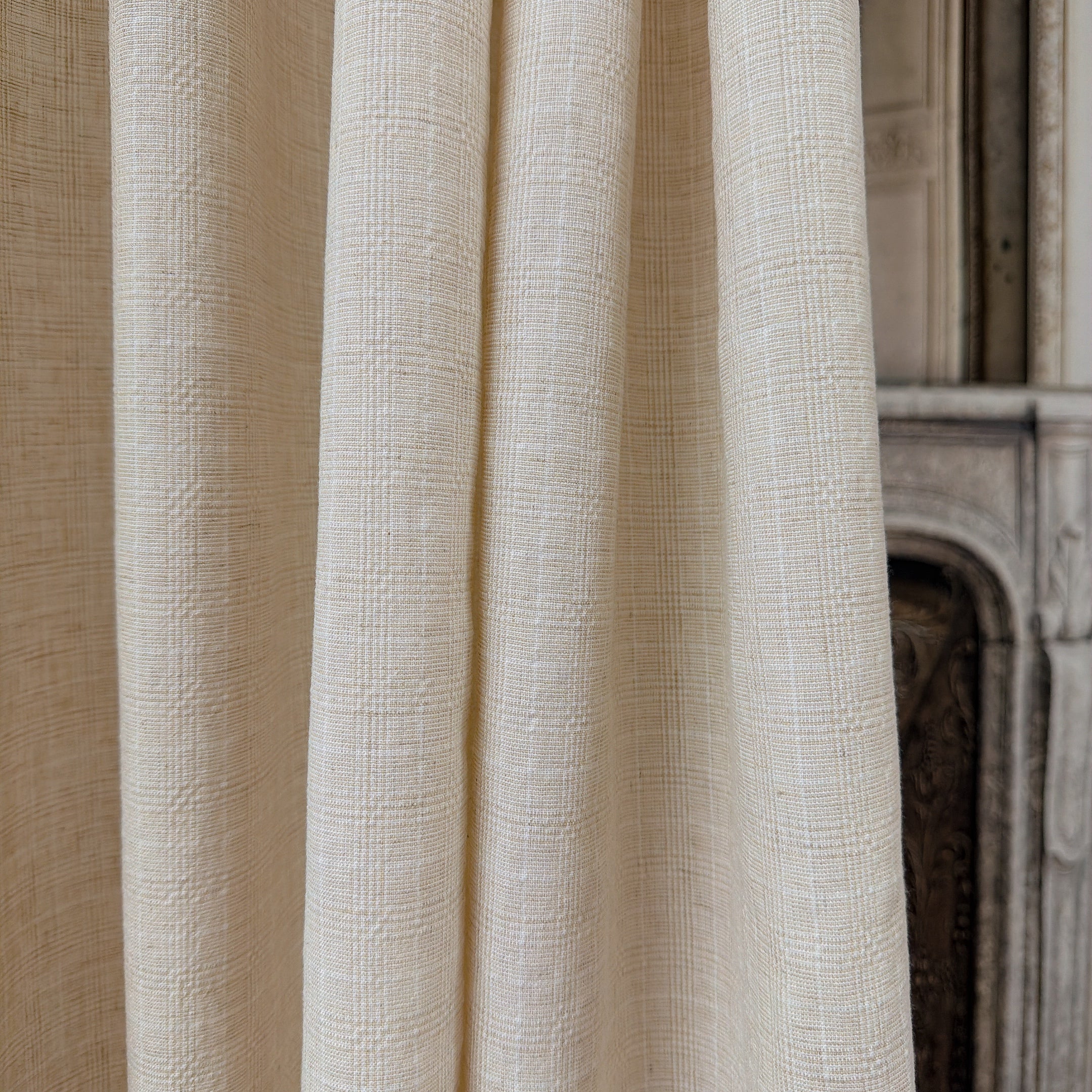 Natural Beige Subtle Grid Textured Linen Blend Curtains