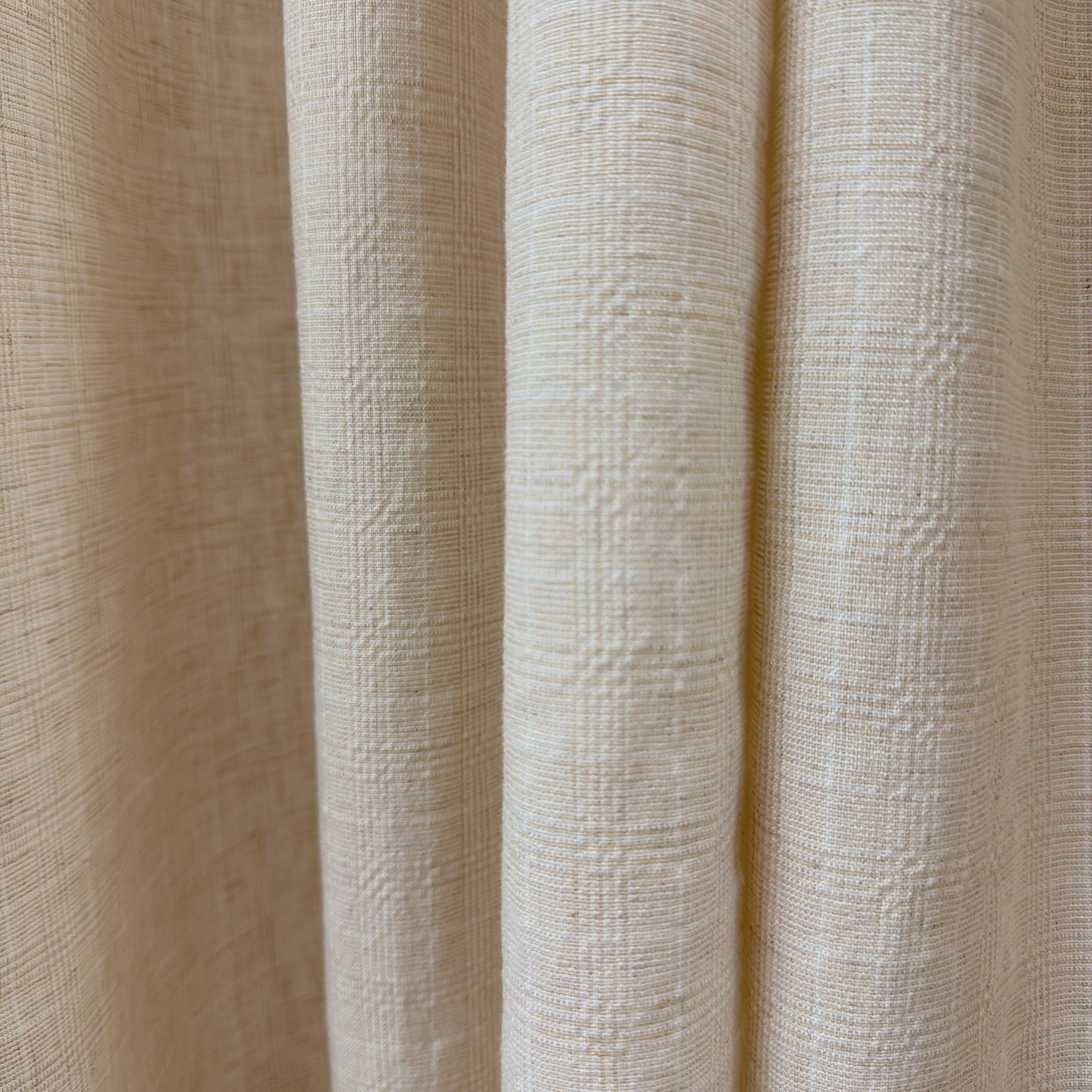 Natural Beige Subtle Grid Textured Linen Blend Curtains