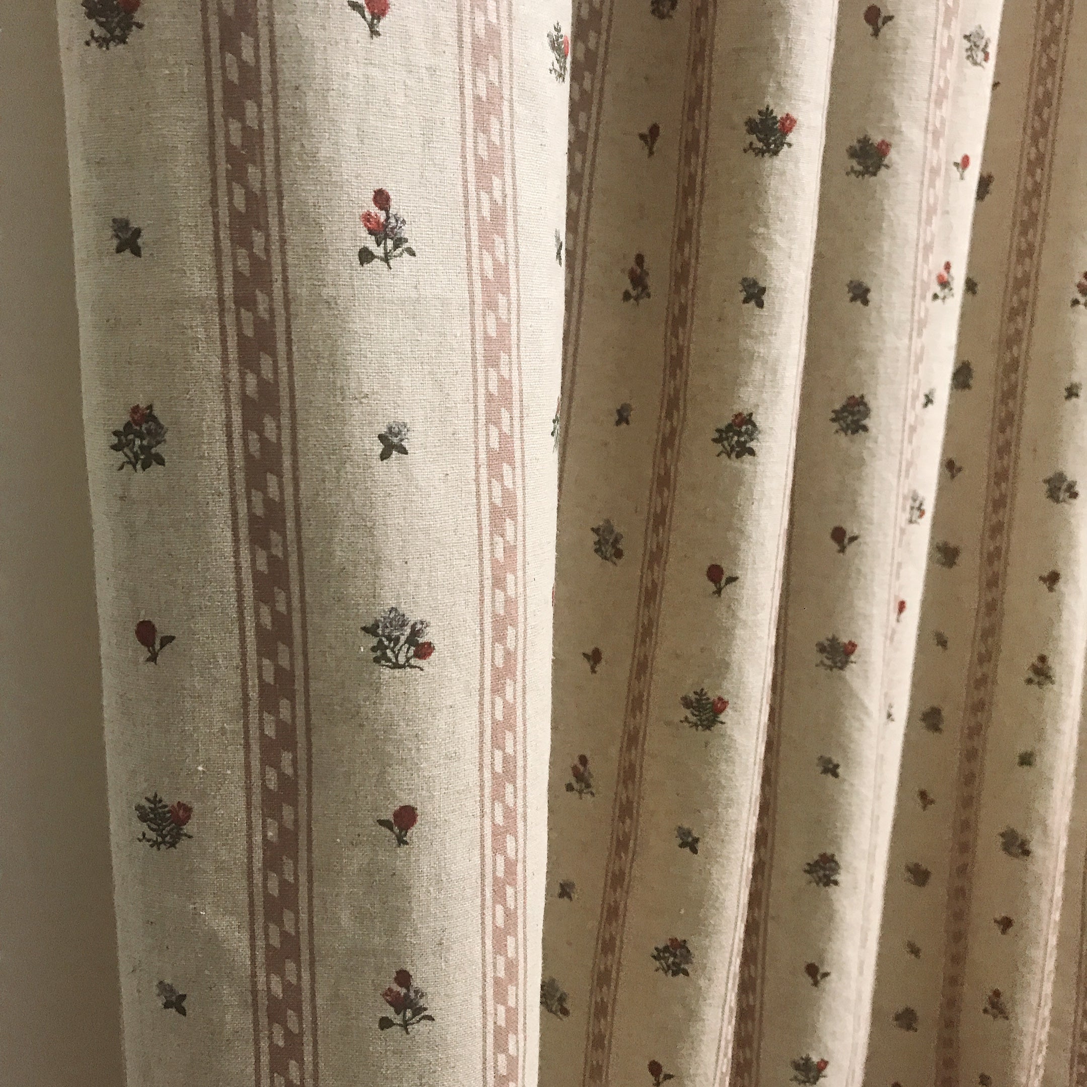 Dusty Pink Stripe and Tiny Floral Curtain on Natural Beige