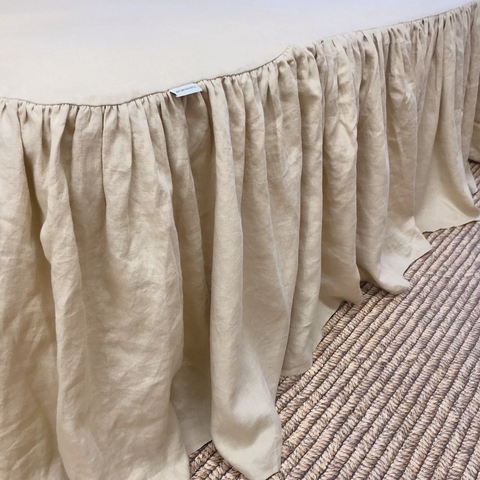 Washed Beige Linen Bedskirt