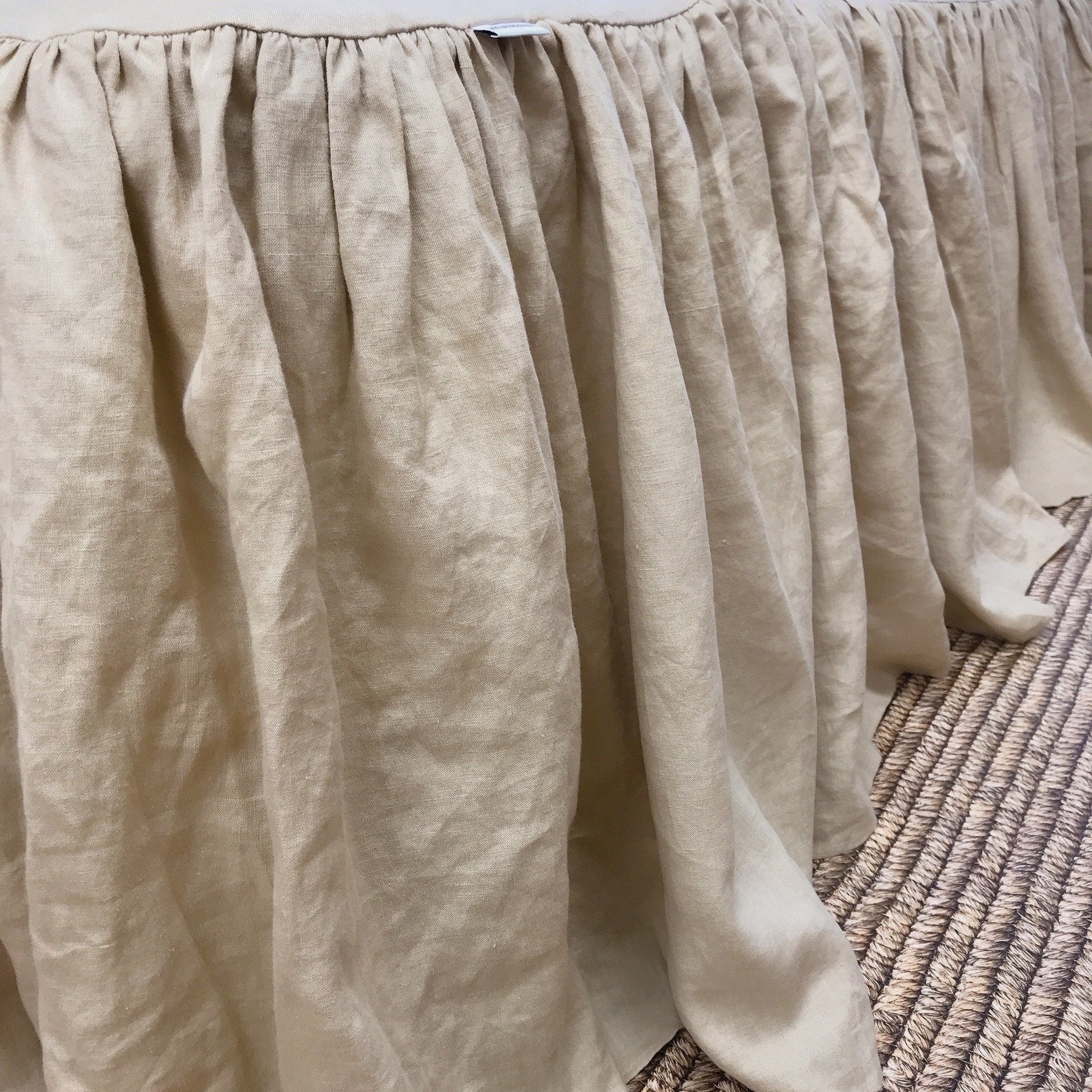 Washed Beige Linen Bedskirt