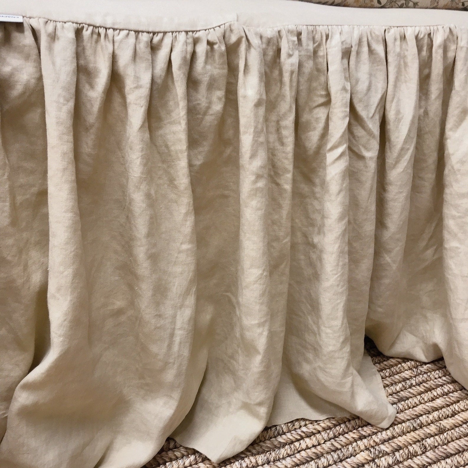 Washed Beige Linen Bedskirt