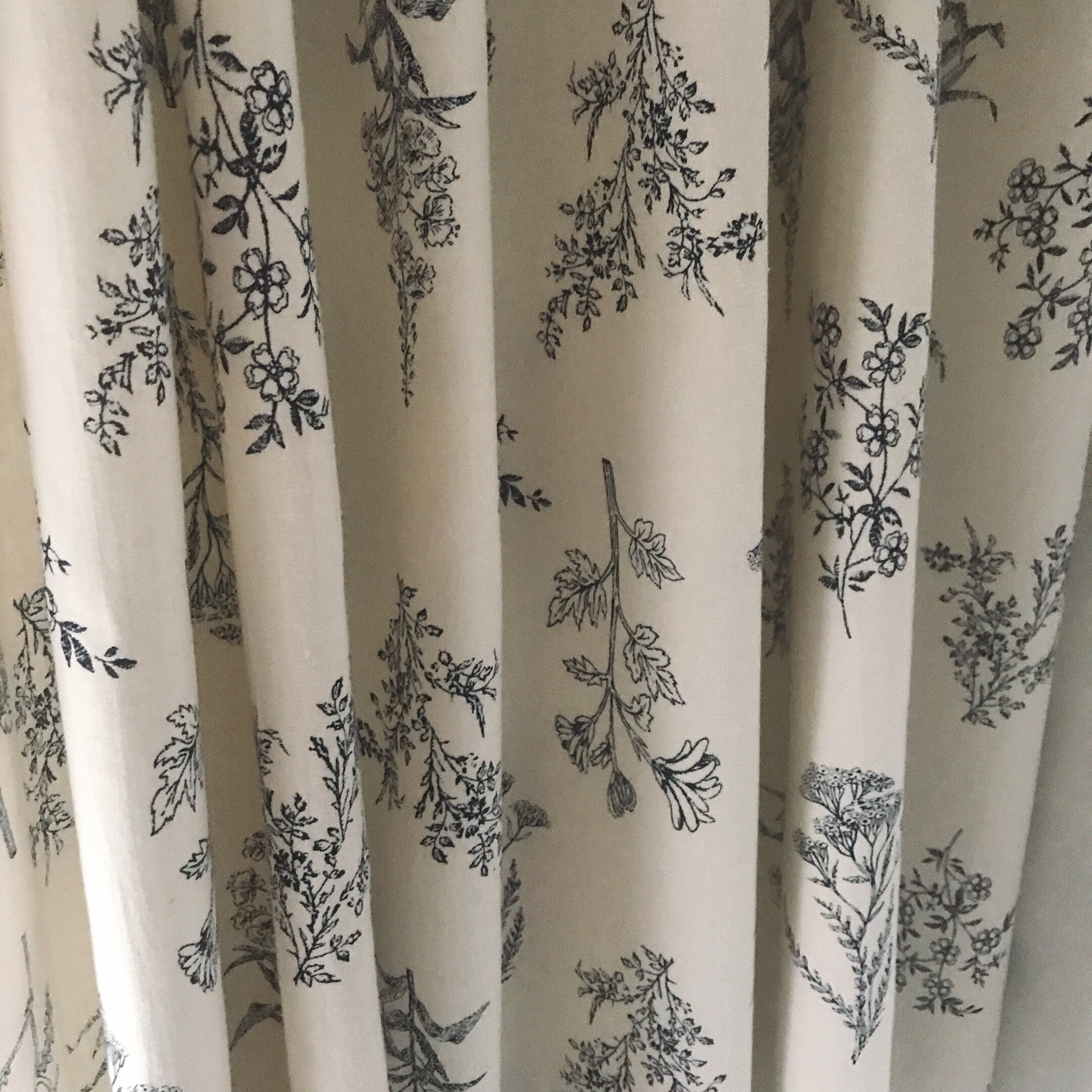 Navy Blue Botanical Curtain on Ivory