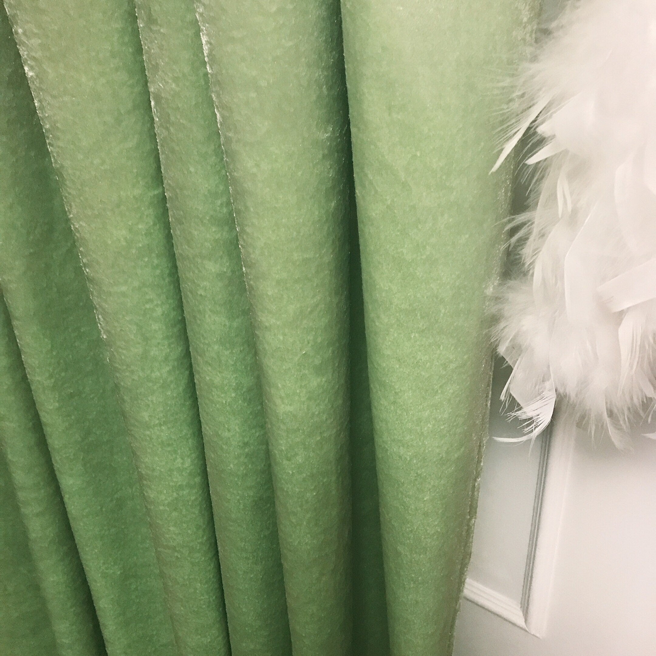 Pea Green Velvet Curtain with Subtle Gloss