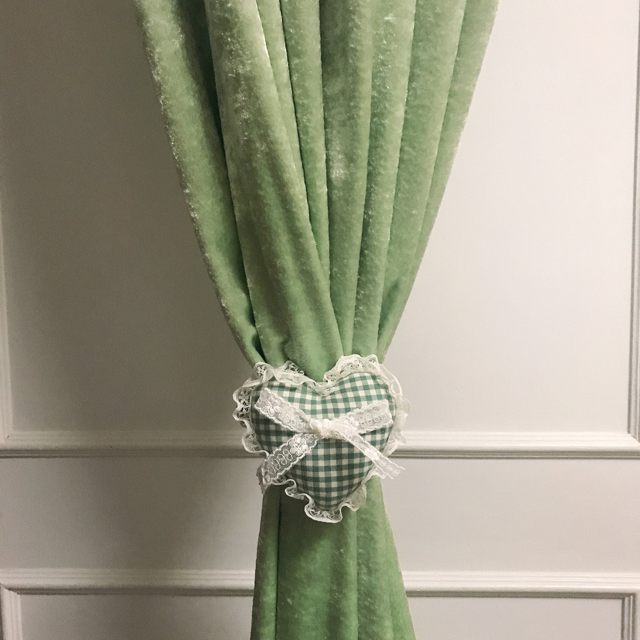 Pea Green Velvet Curtain with Subtle Gloss