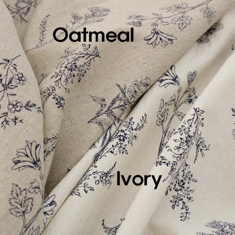 Navy Blue Botanical Curtain on Ivory