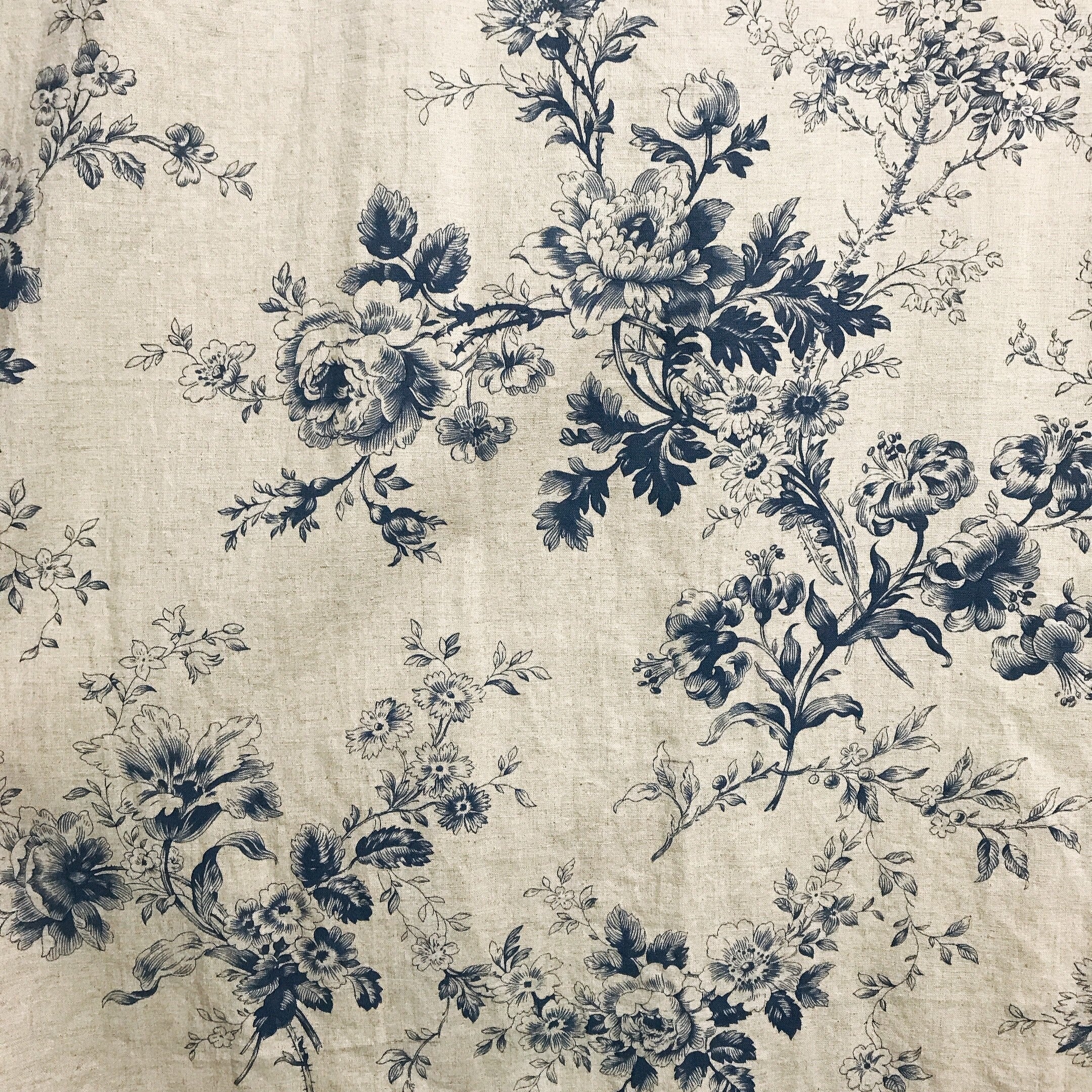 Navy Blue Floral Curtain on Natural Beige