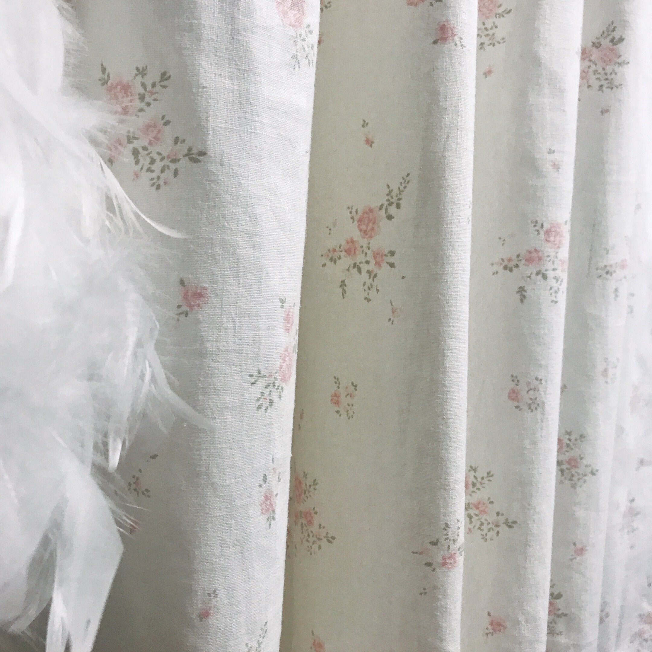 Delicate Pink Floral Curtain on Ivory