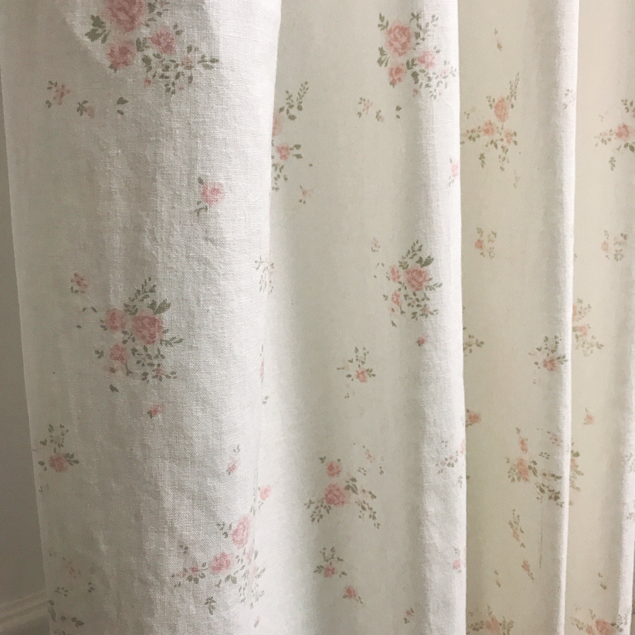 Delicate Pink Floral Curtain on Ivory