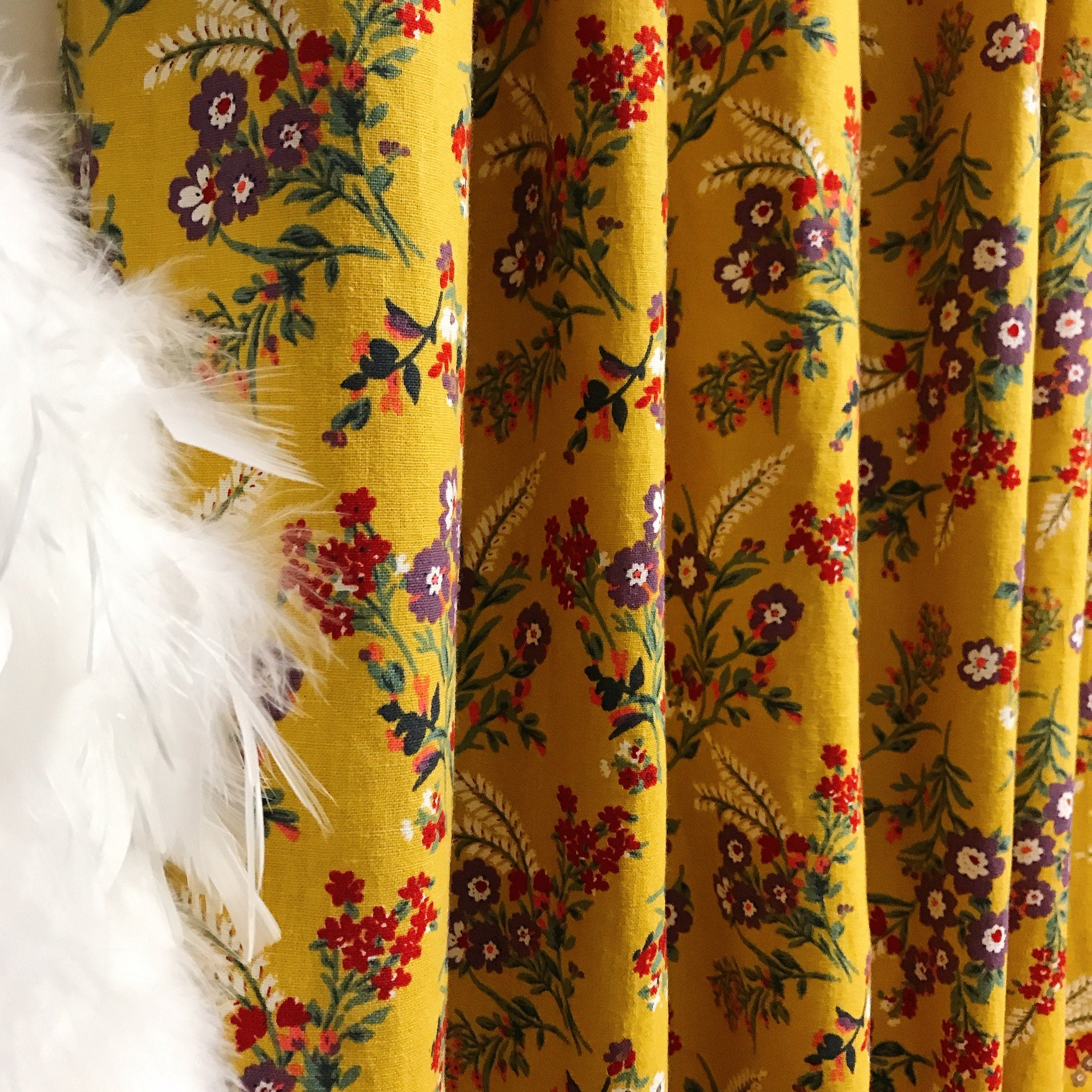 Wildflower Curtain on Mustard