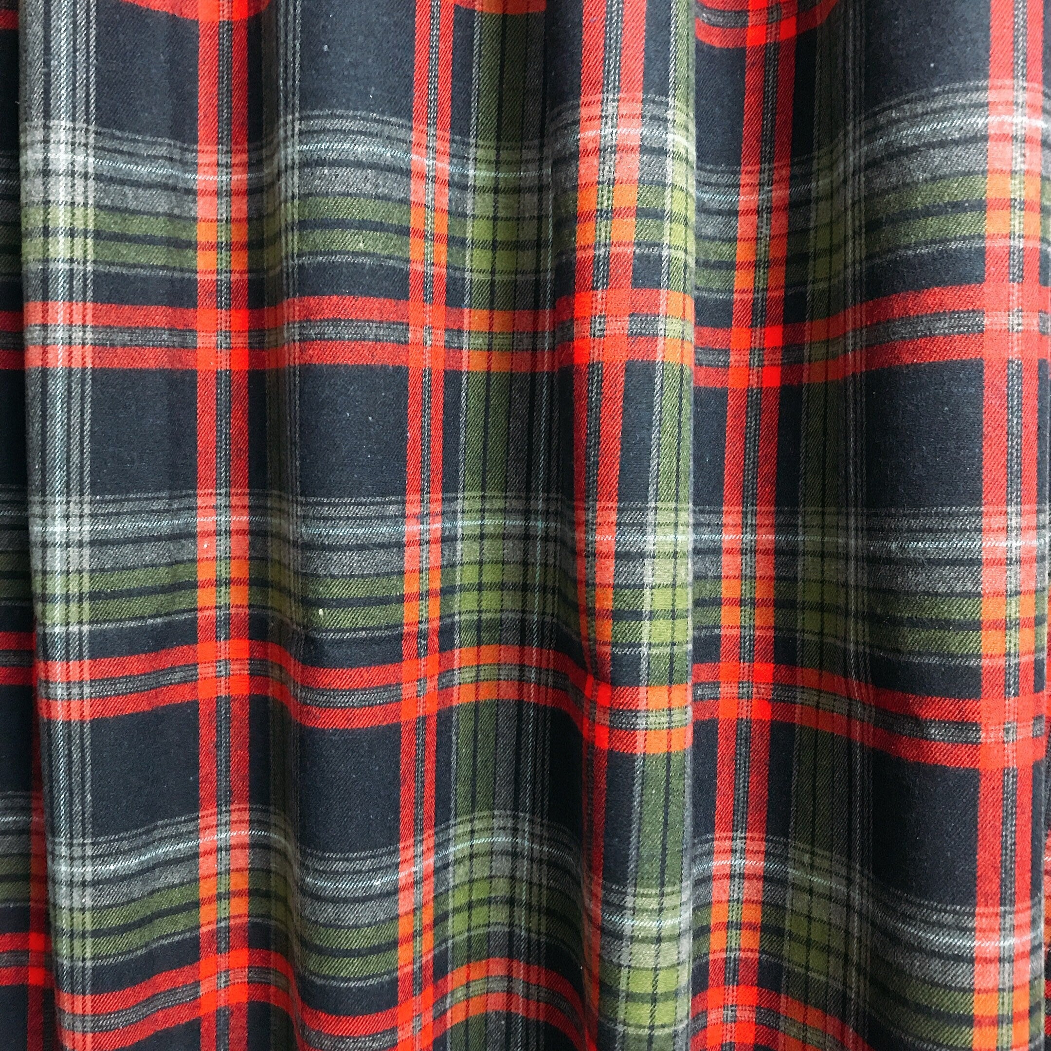 Navy Tartan Plaid Wool Blend Curtain with Red and Olive