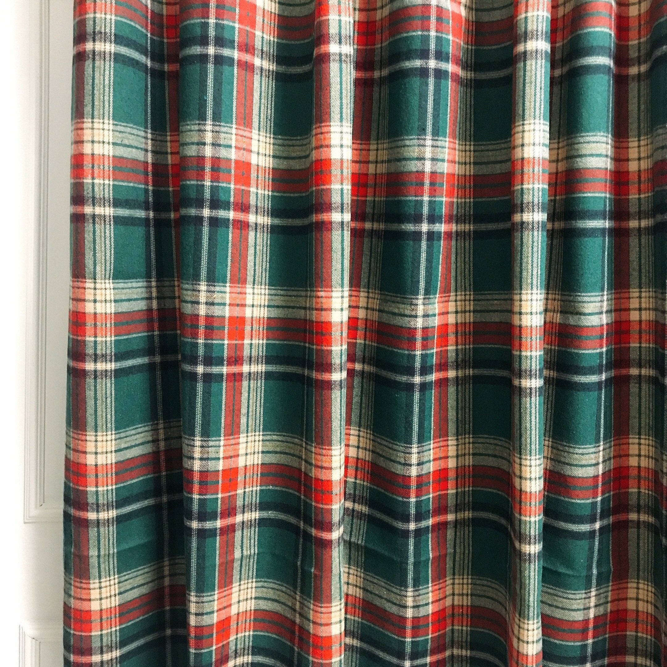 Green Tartan Wool Curtain