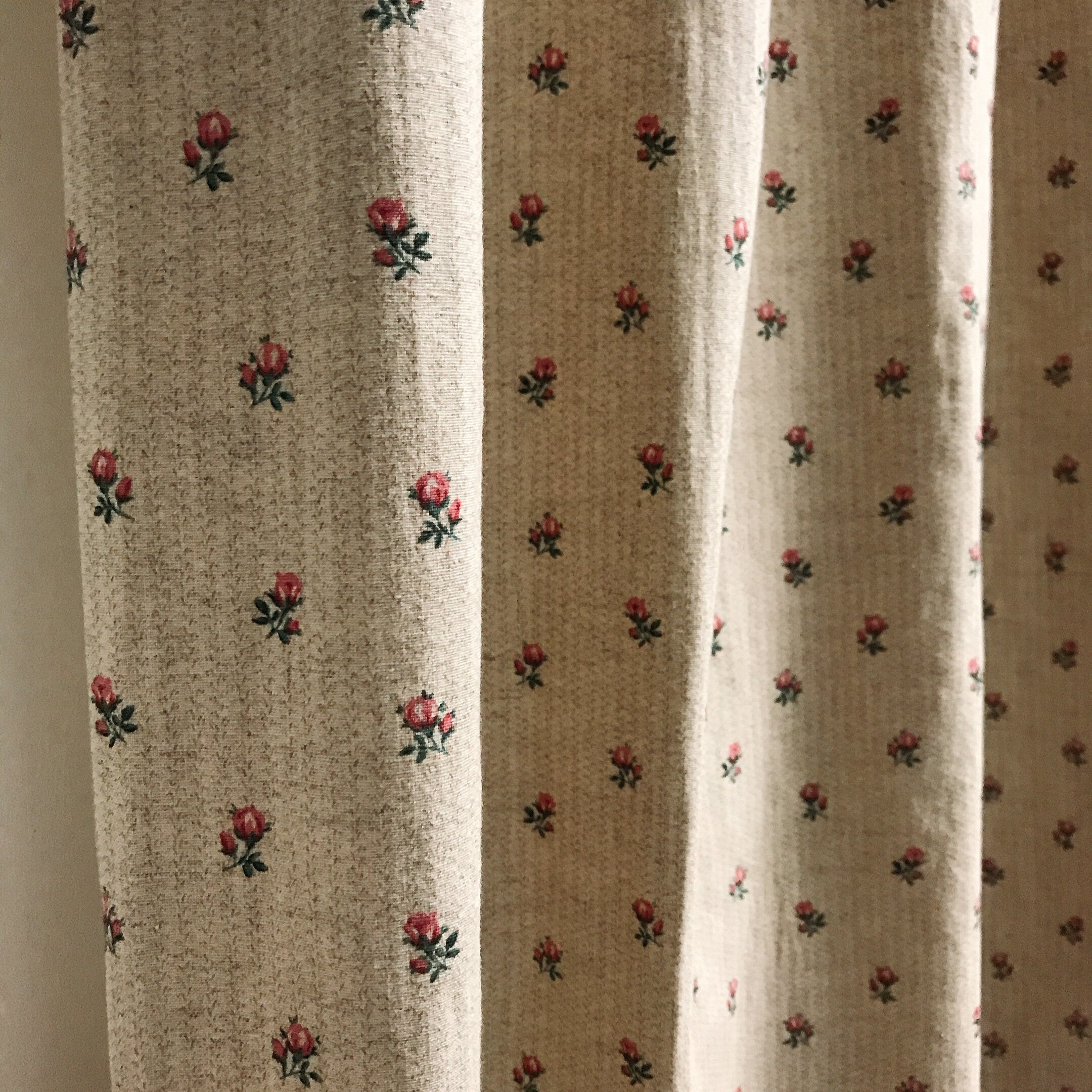 Pink Small Floral Curtain on Natural Beige