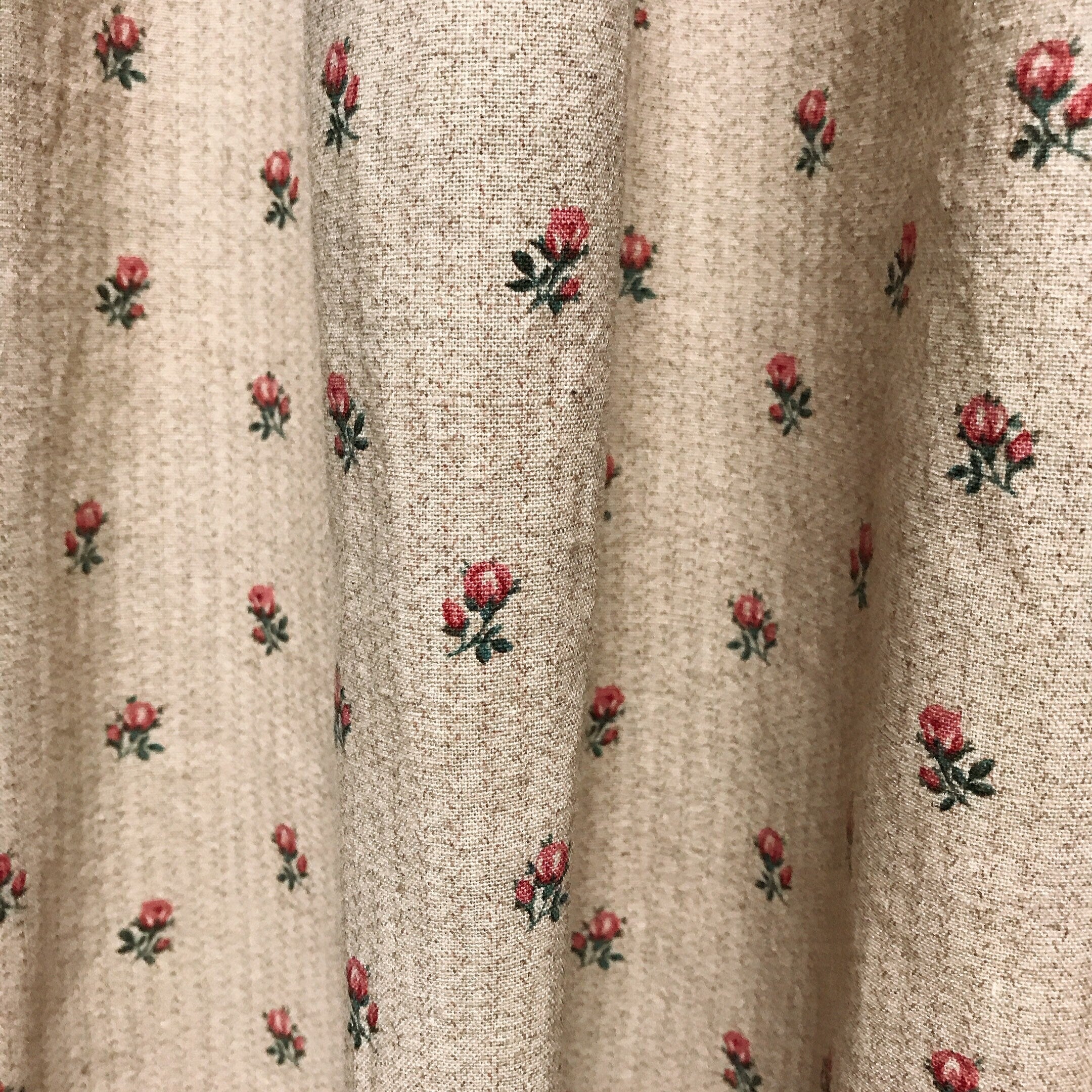 Pink Small Floral Curtain on Natural Beige