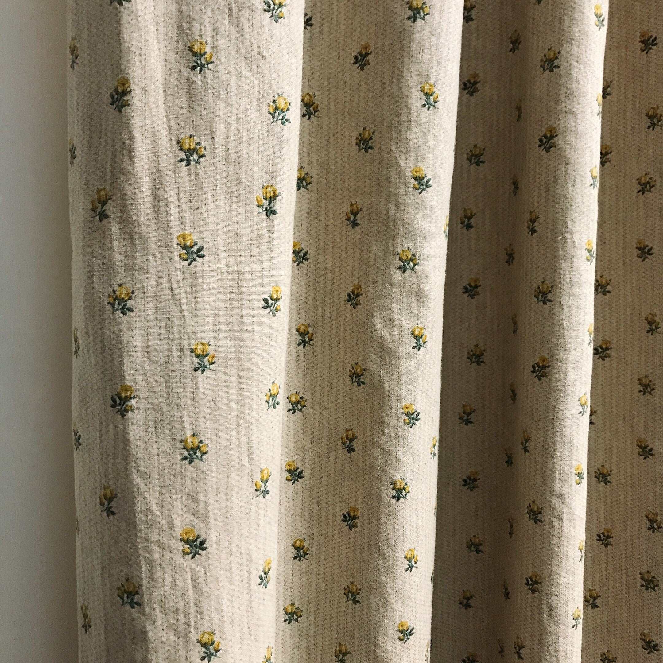 Yellow Small Floral Curtain on Natural Beige