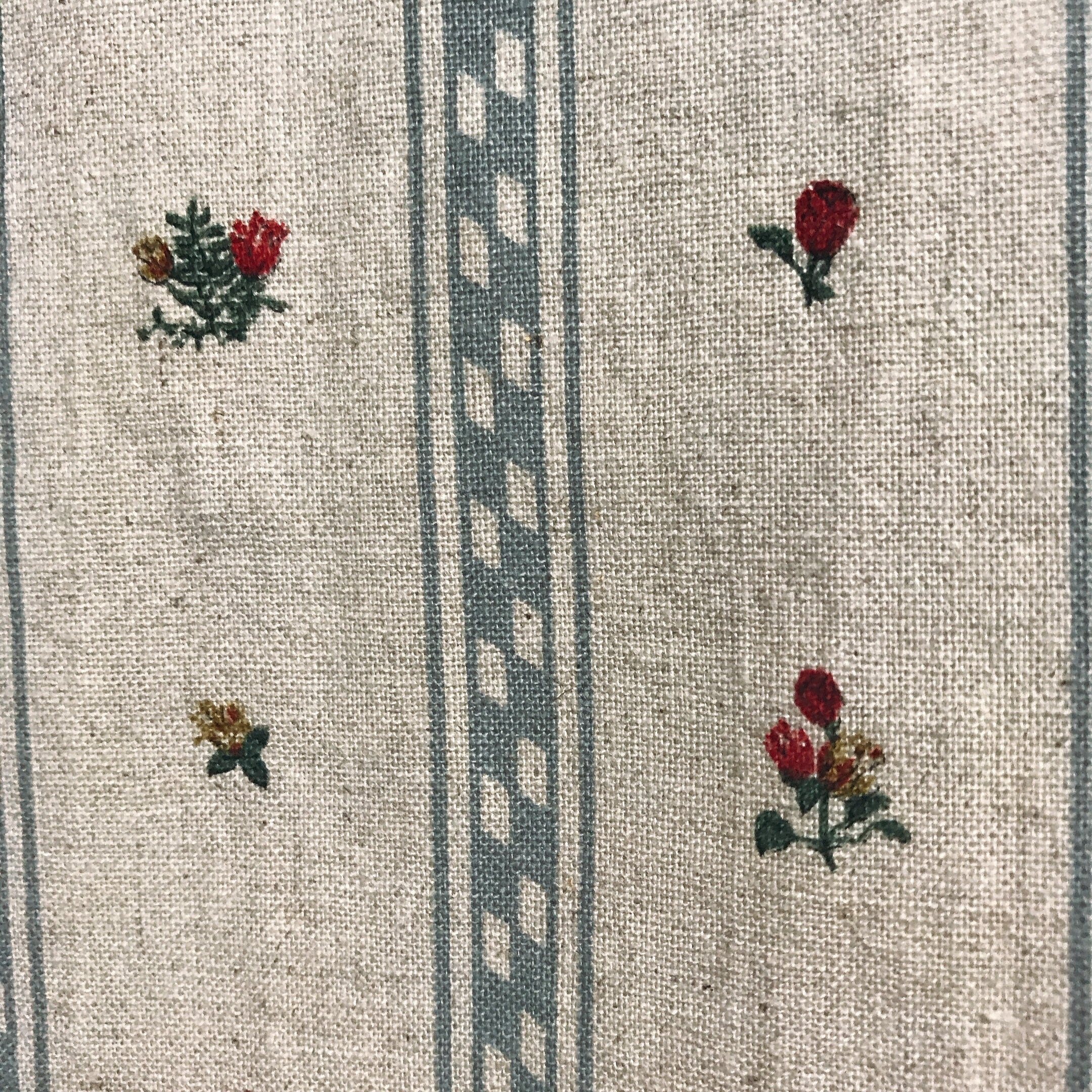 Grey Blue Stripe and Tiny Floral Curtain on Natural Beige