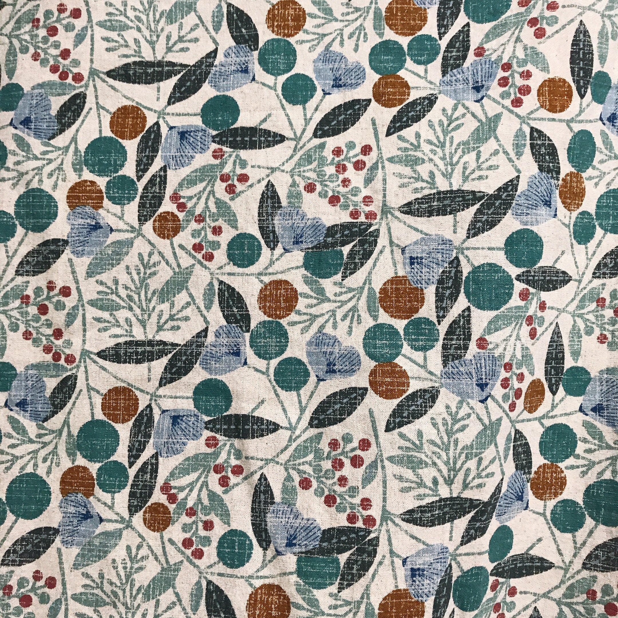 Teal Cherry Blossom Curtain on Natural Beige