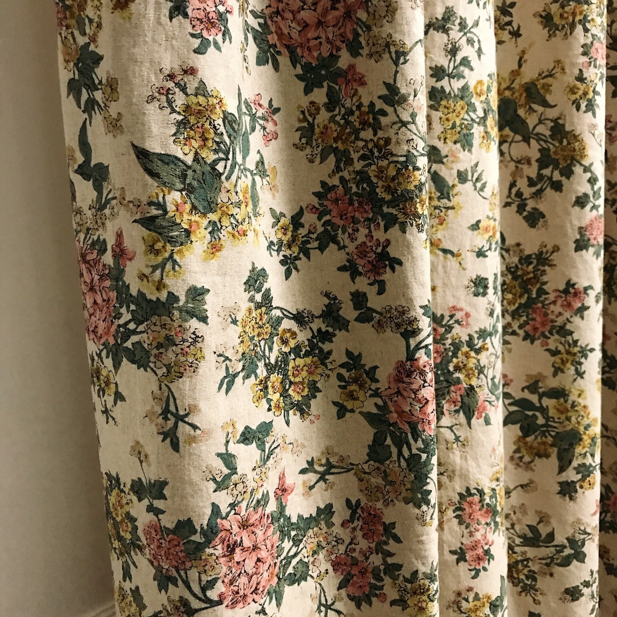 Pink and Yellow Floral Curtain on Natural Beige