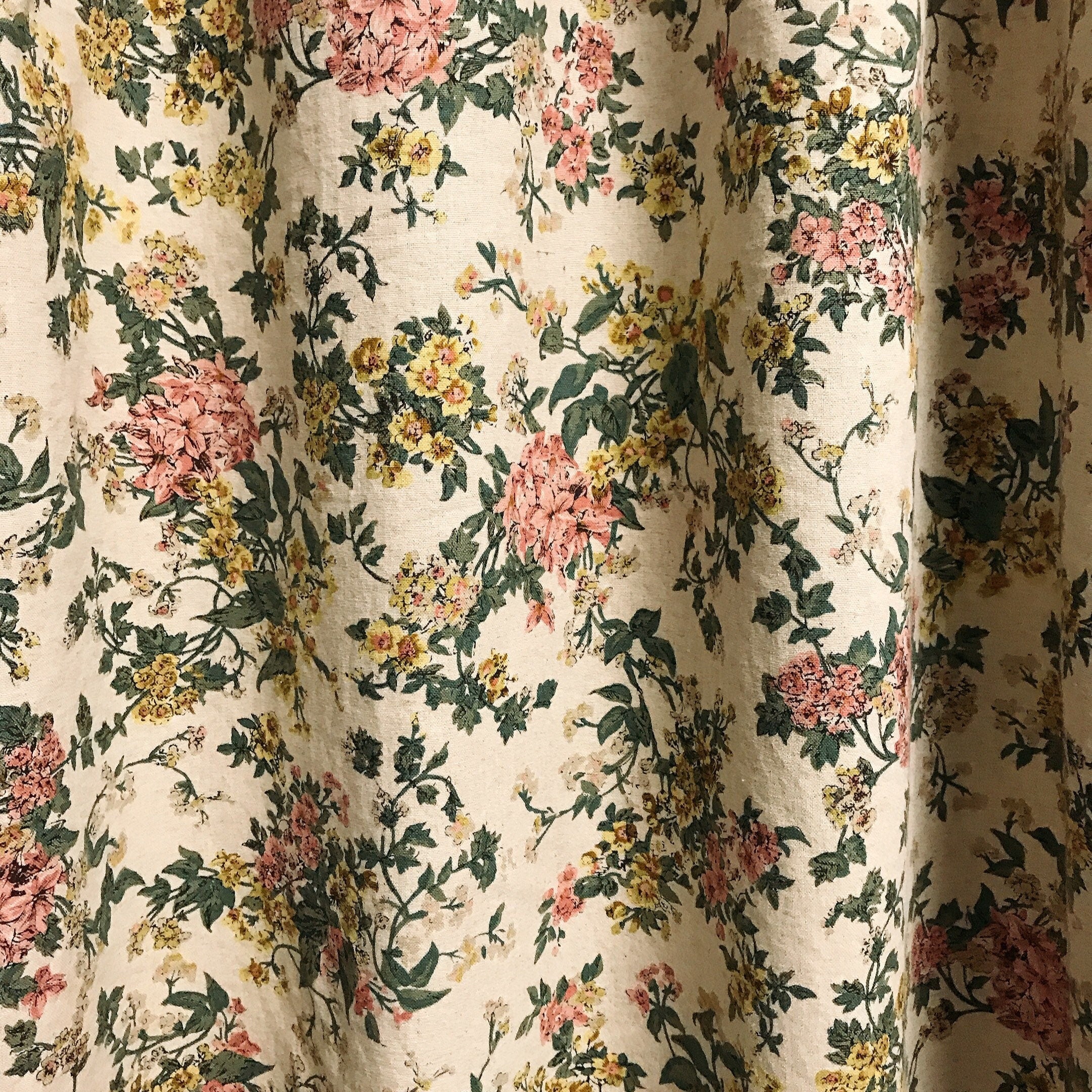 Pink and Yellow Floral Curtain on Natural Beige