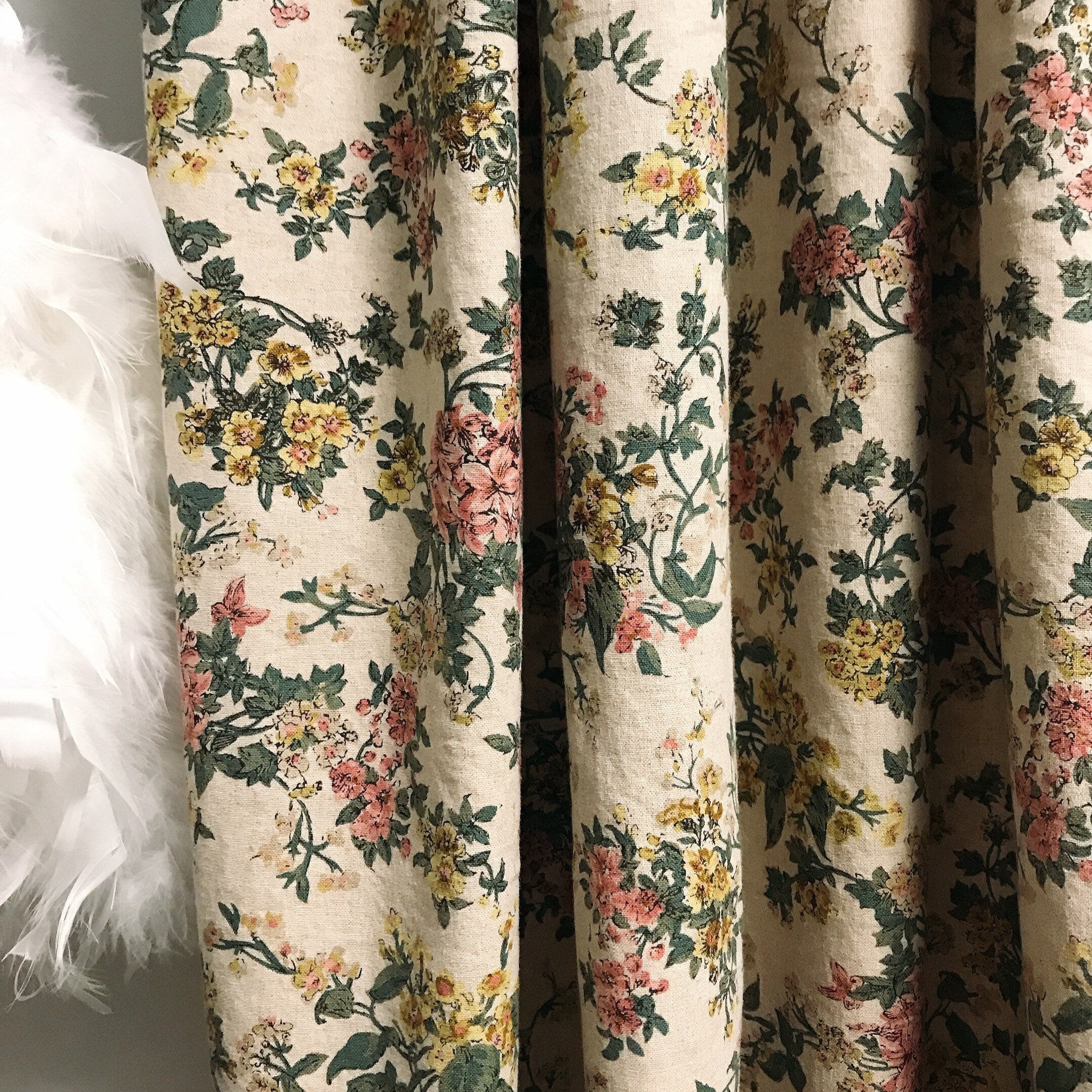 Pink and Yellow Floral Curtain on Natural Beige