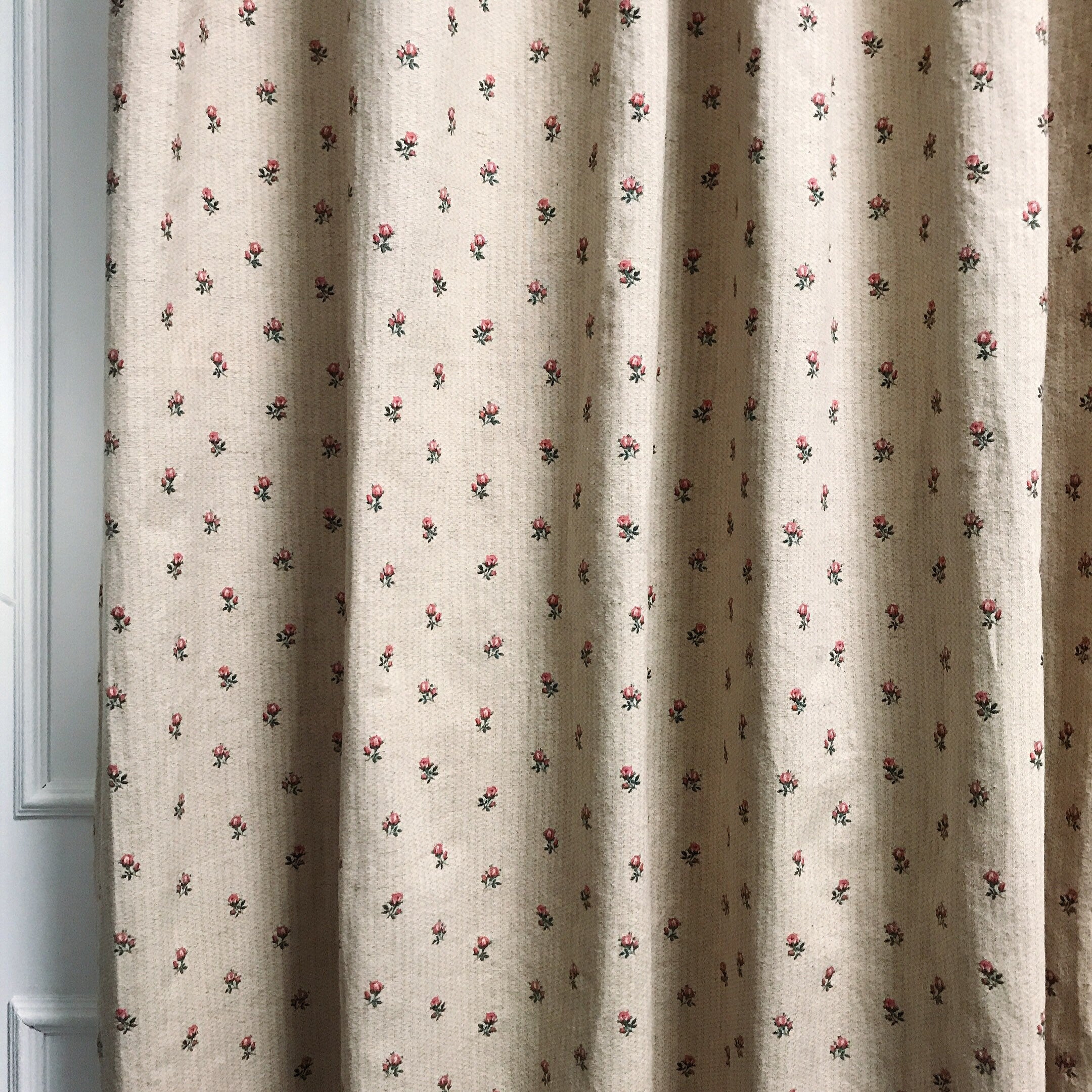 Pink Small Floral Curtain on Natural Beige