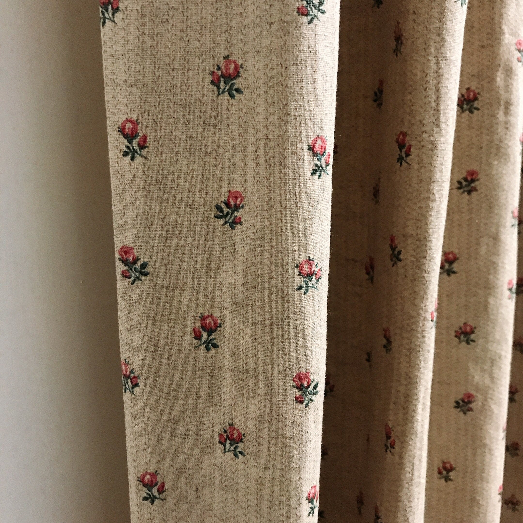 Pink Small Floral Curtain on Natural Beige