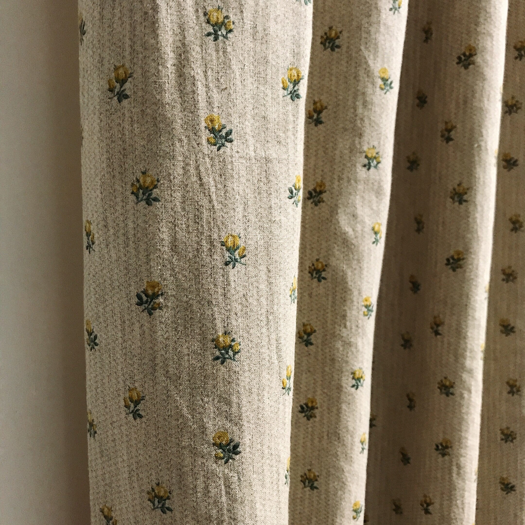 Yellow Small Floral Curtain on Natural Beige