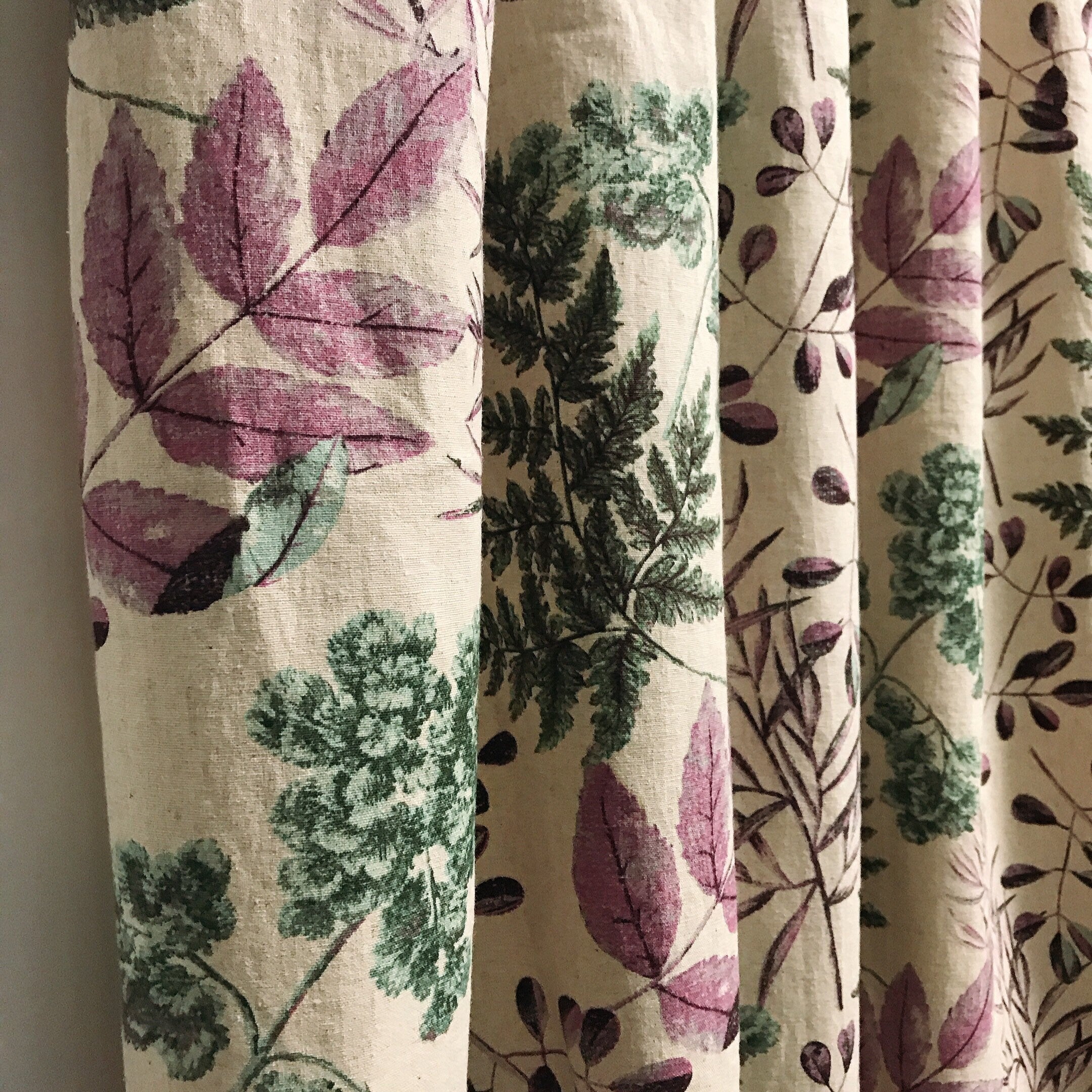 Purple and Green Leaf Curtain on Natural Beige