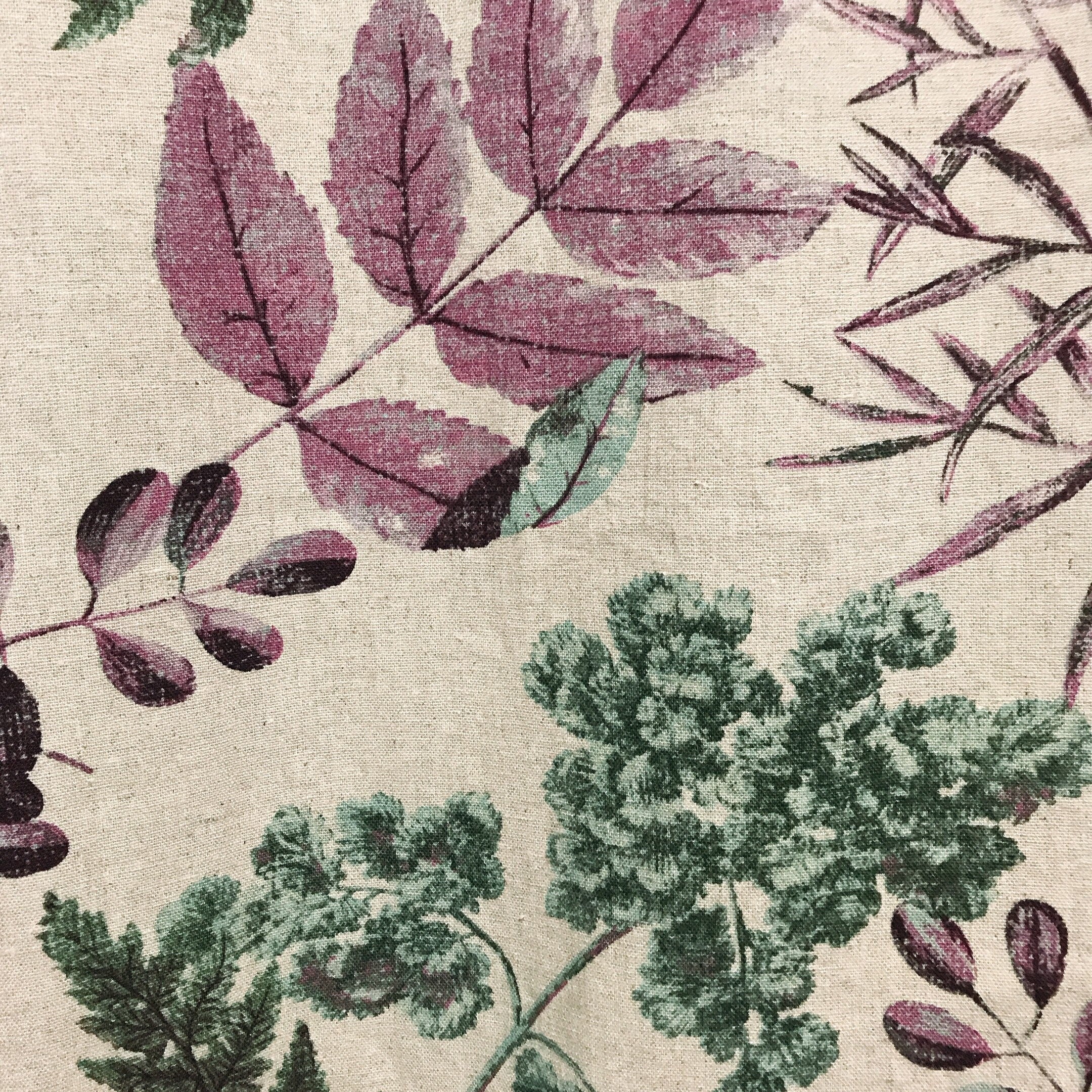 Purple and Green Leaf Curtain on Natural Beige