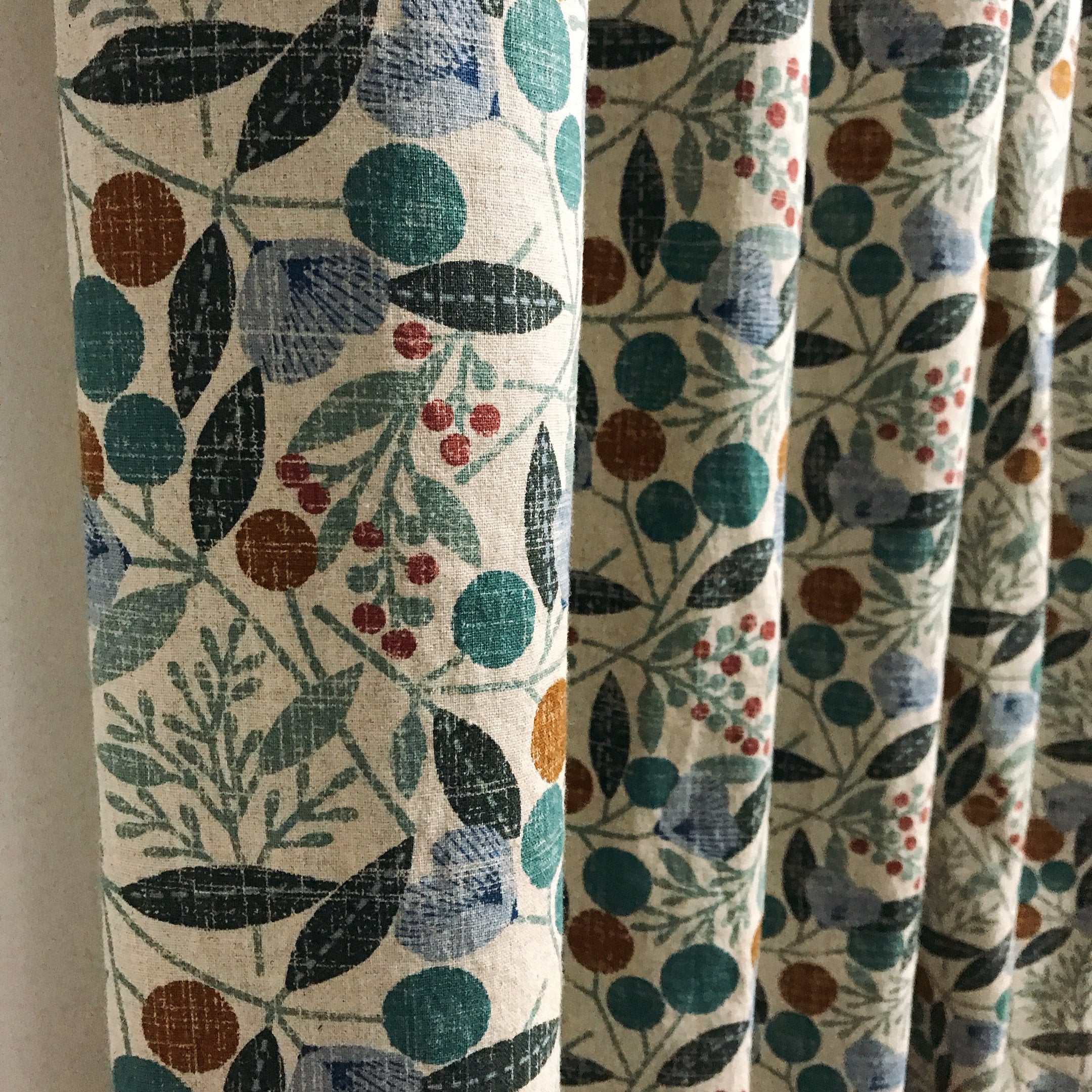 Teal Cherry Blossom Curtain on Natural Beige