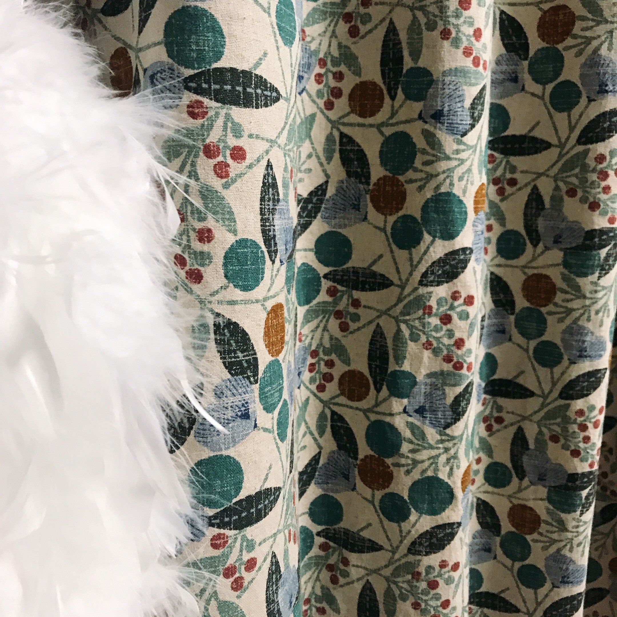 Teal Cherry Blossom Curtain on Natural Beige