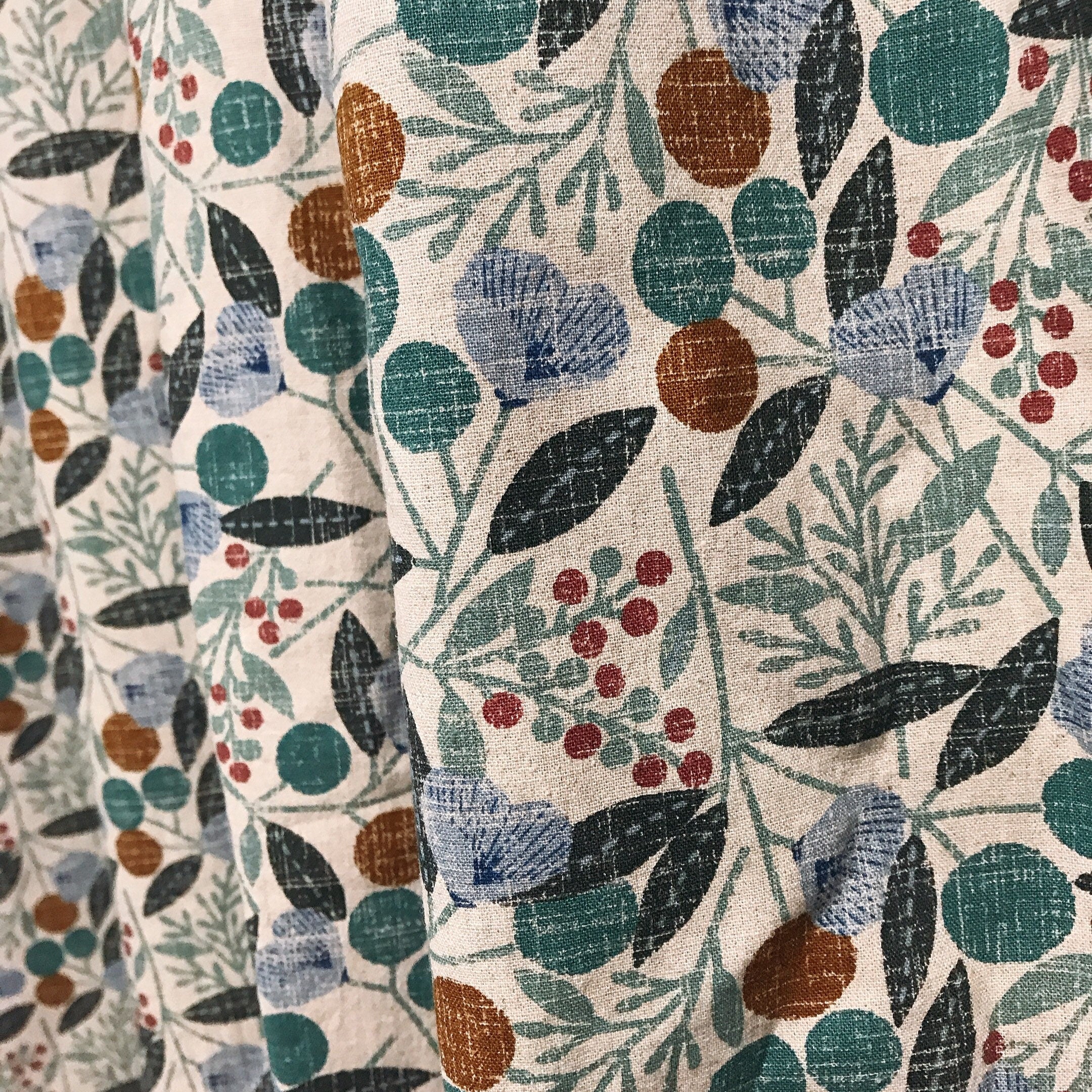 Teal Cherry Blossom Curtain on Natural Beige