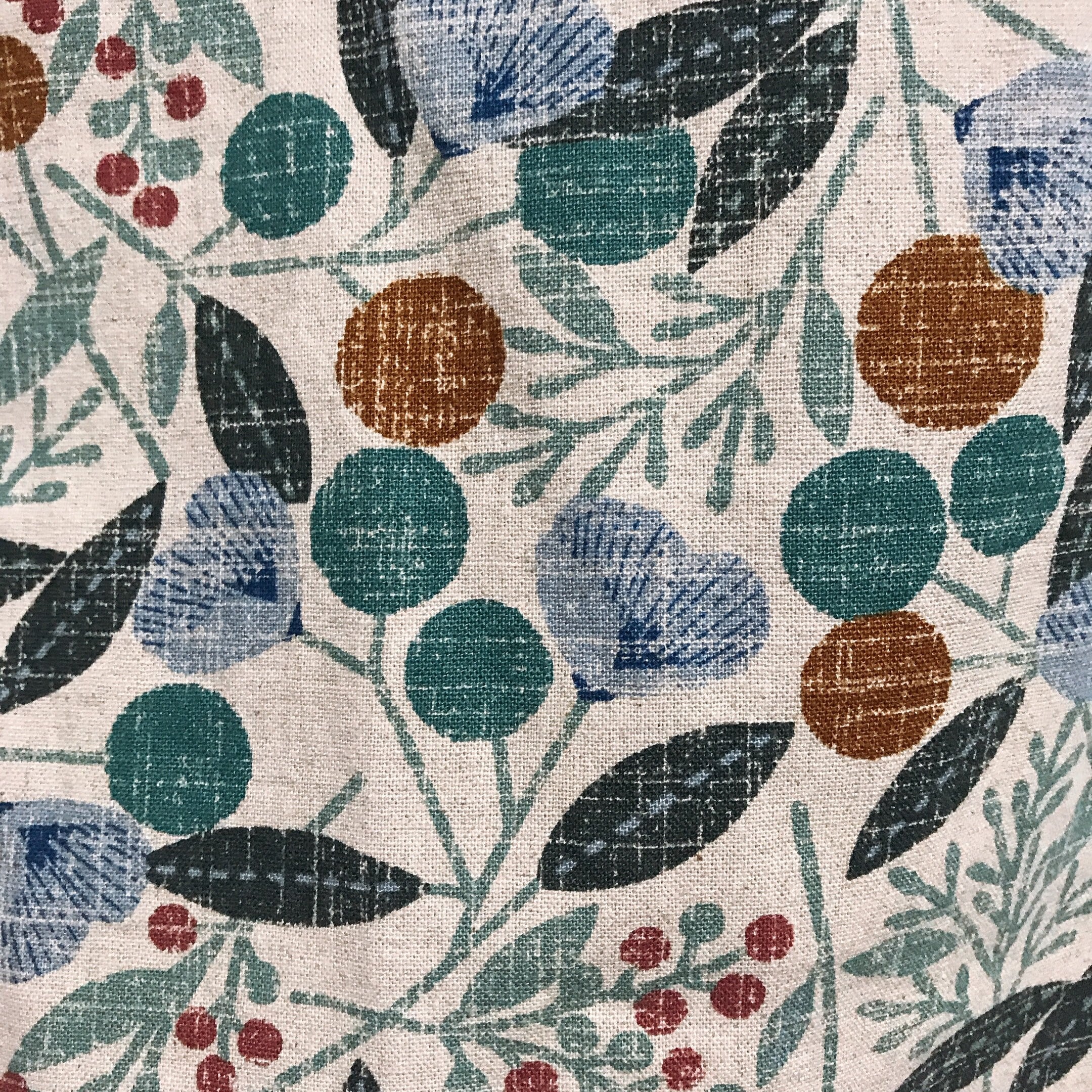 Teal Cherry Blossom Curtain on Natural Beige