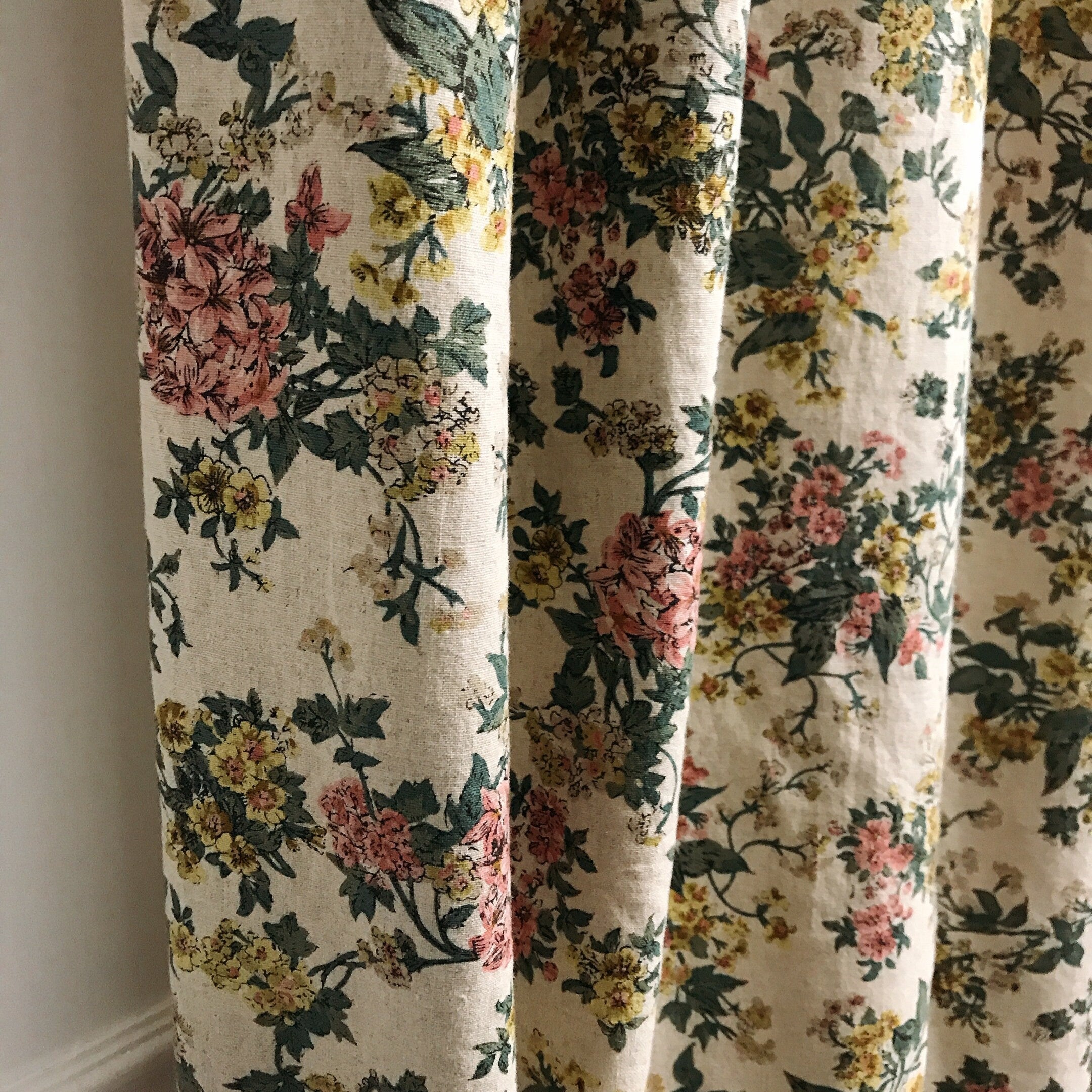 Pink and Yellow Floral Curtain on Natural Beige