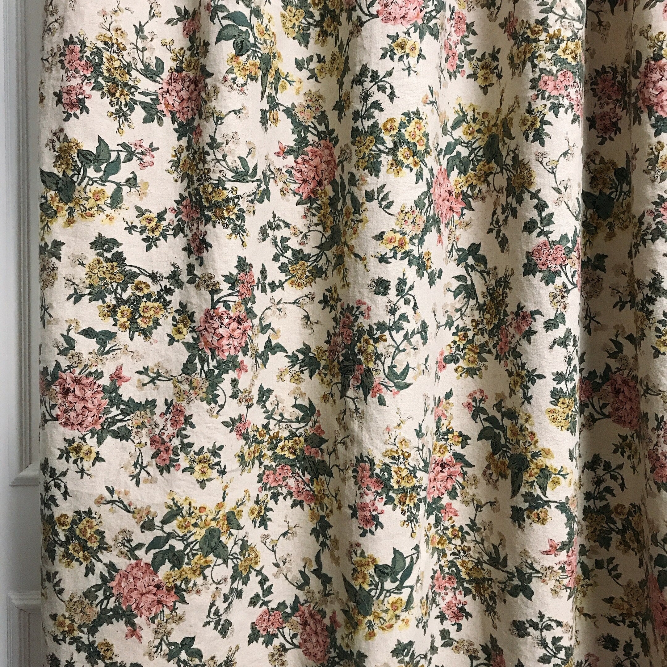 Pink and Yellow Floral Curtain on Natural Beige