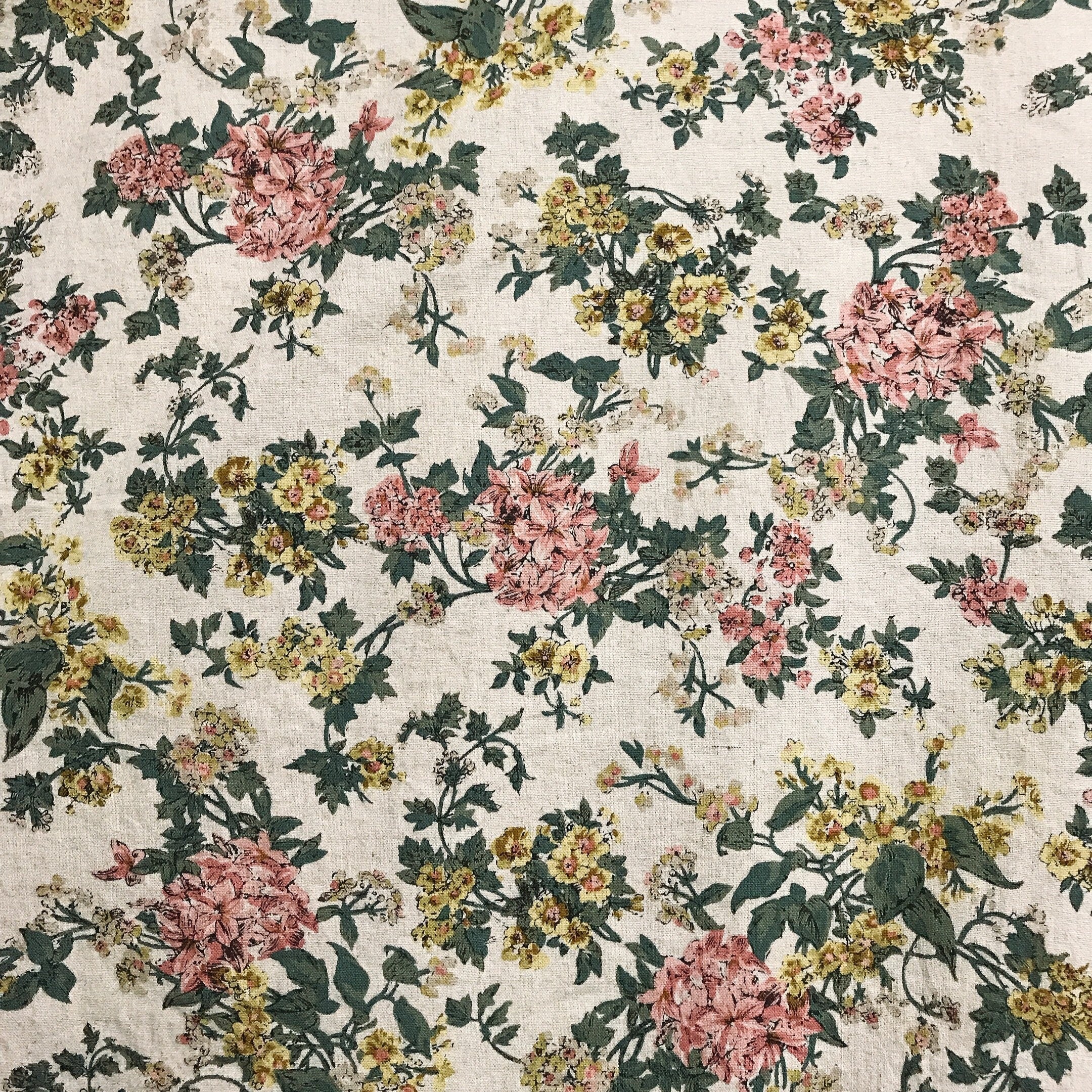 Pink and Yellow Floral Curtain on Natural Beige