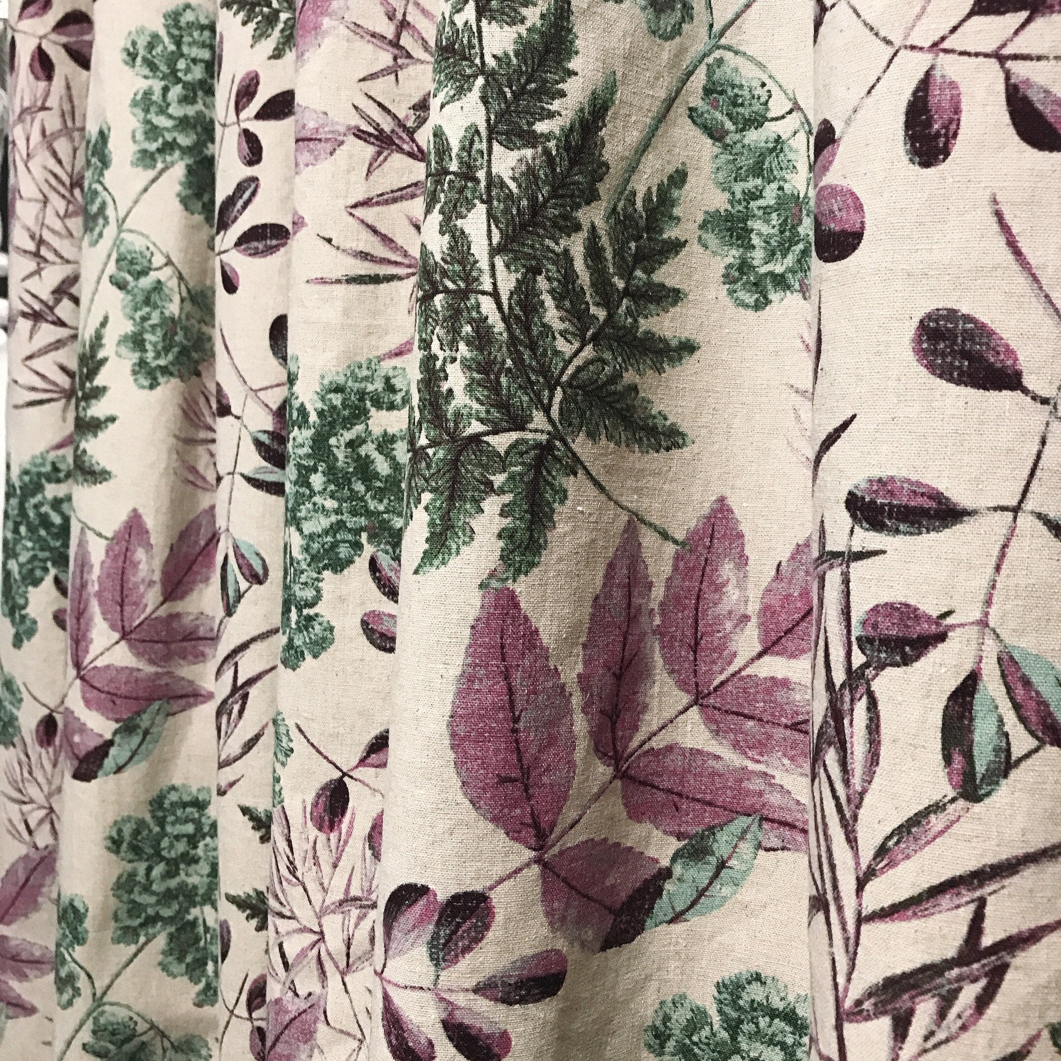 Purple and Green Leaf Curtain on Natural Beige