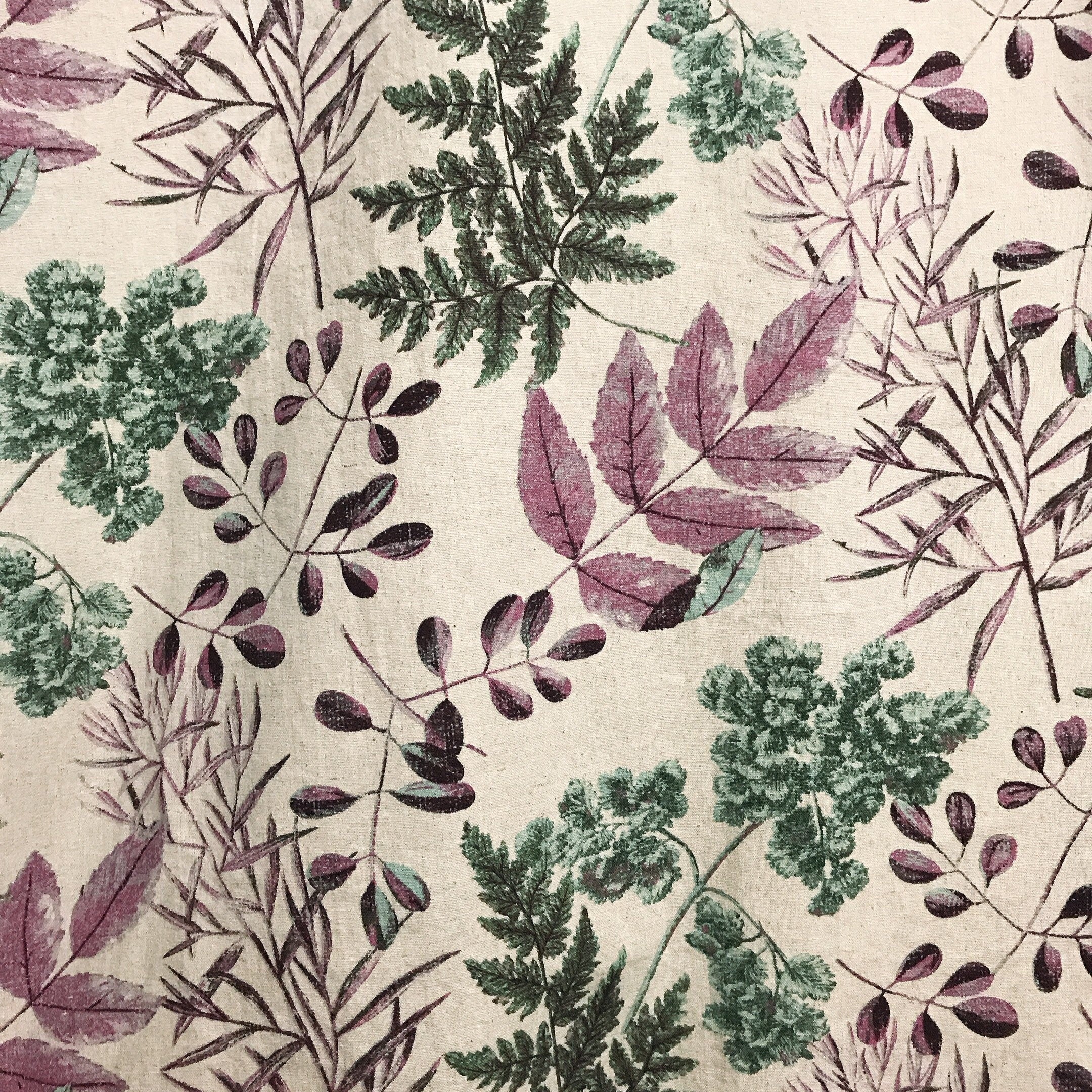 Purple and Green Leaf Curtain on Natural Beige