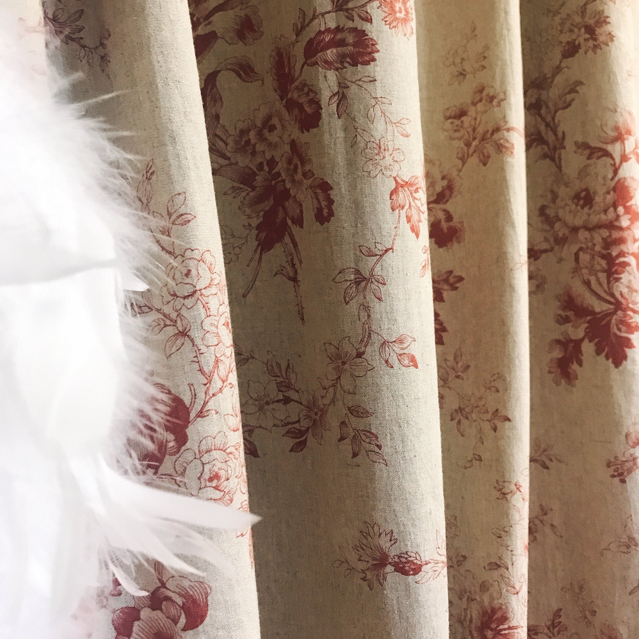 Red Floral Curtain on Natural Beige