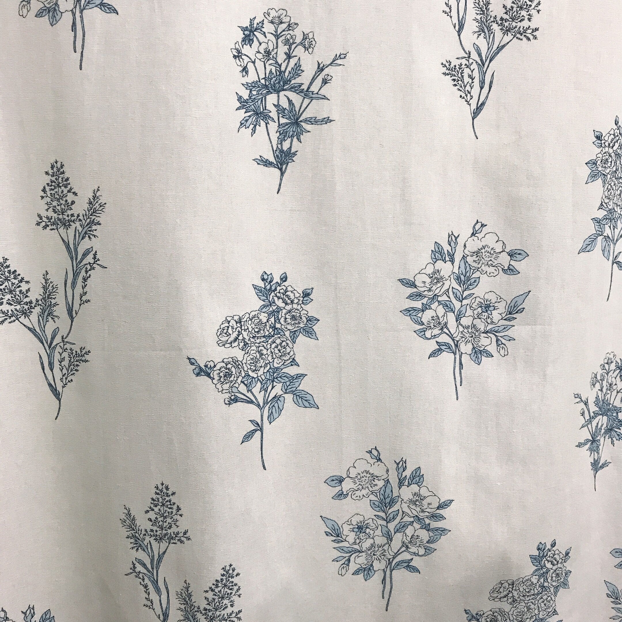 Blue Floral Curtain on Ivory
