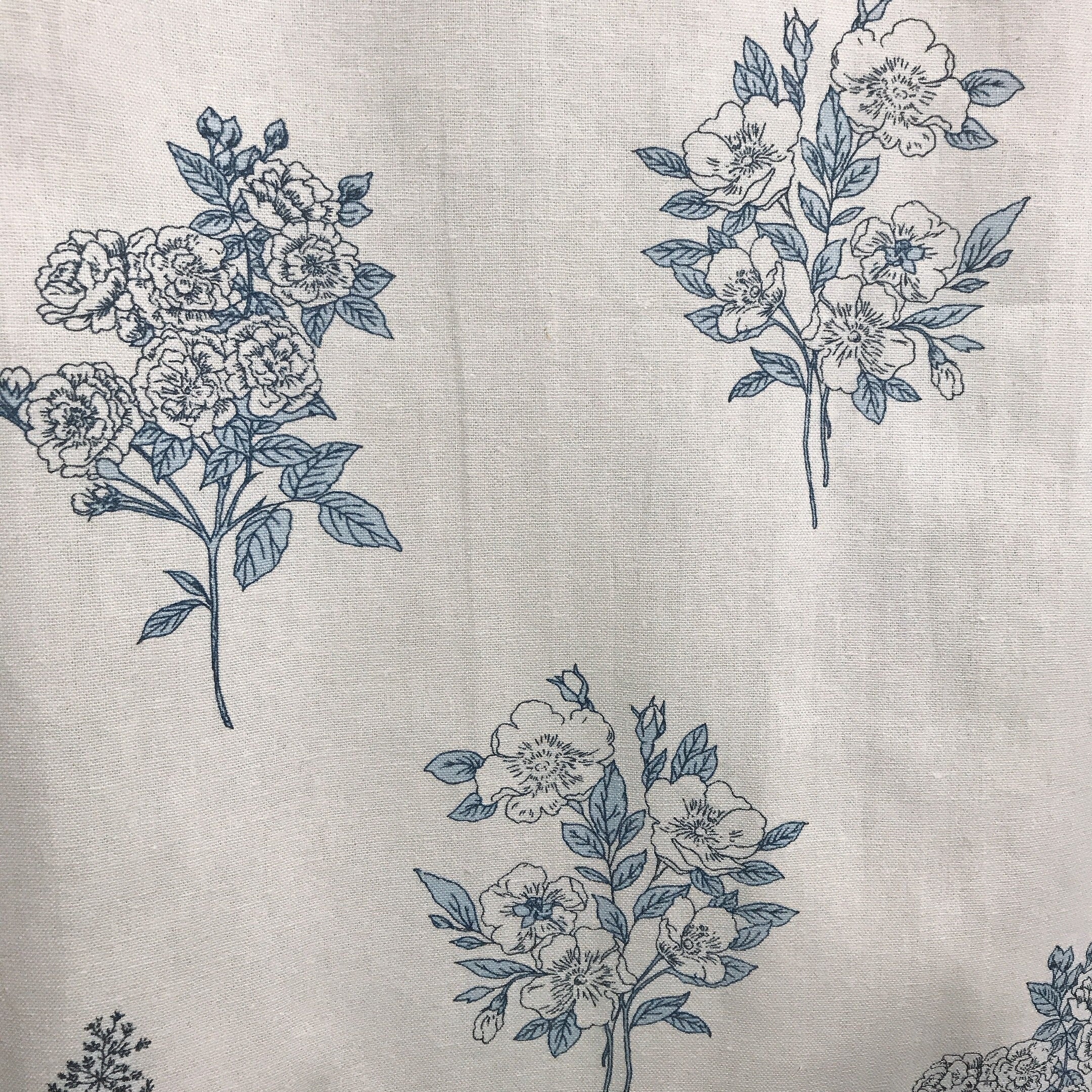 Blue Floral Curtain on Ivory