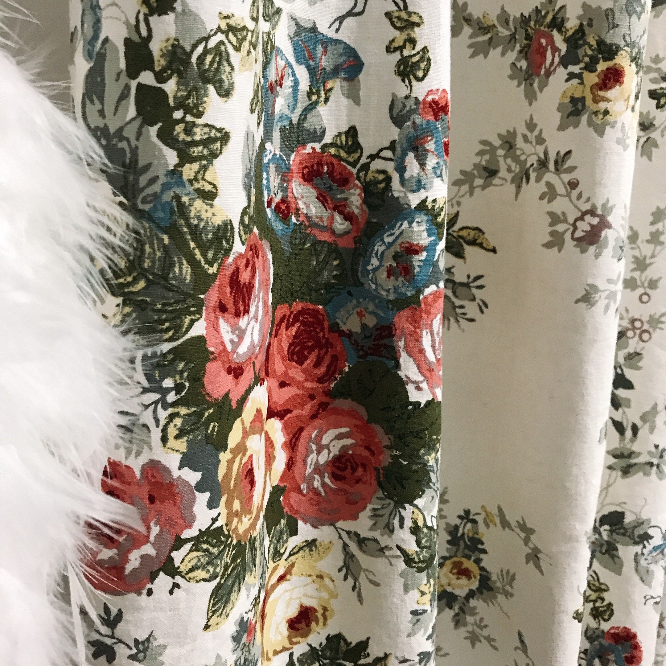 Rose Floral Curtain on Ivory