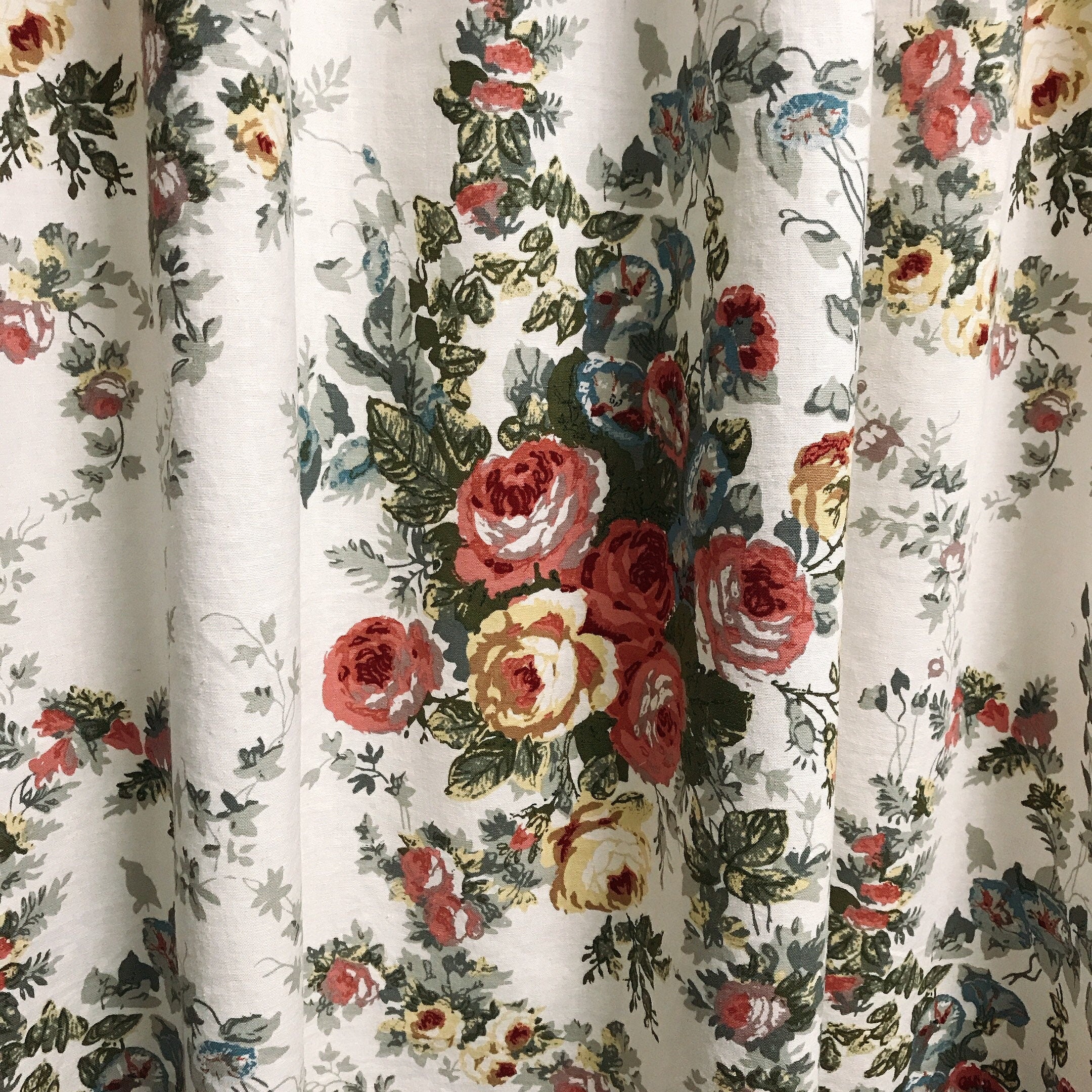 Rose Floral Curtain on Ivory