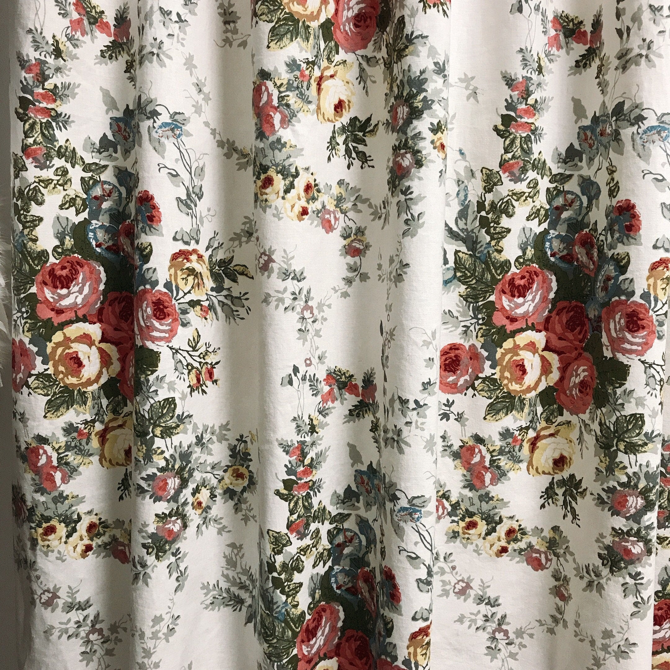 Rose Floral Curtain on Ivory