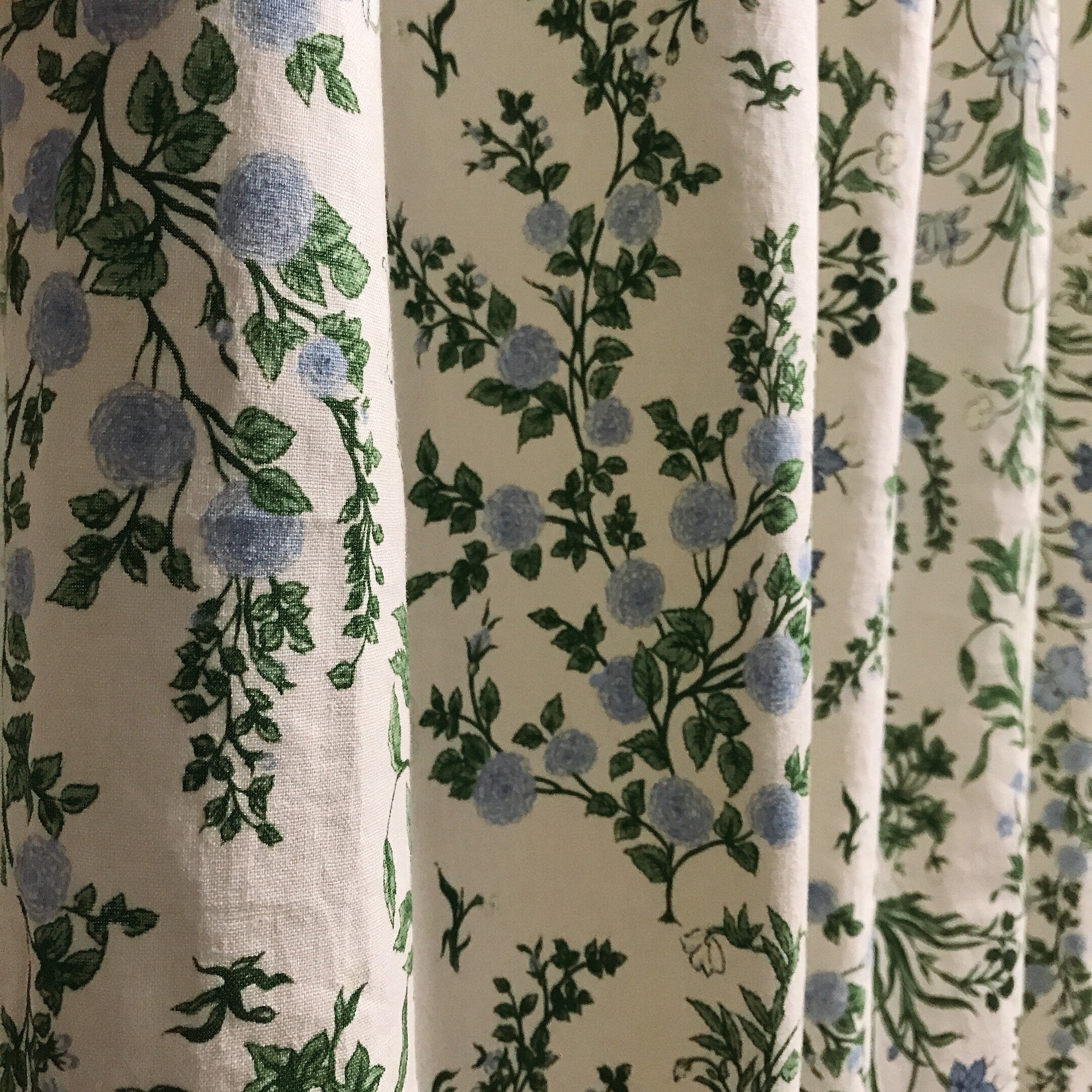 Light Sky Blue Floral Curtain on Pale Green Beige