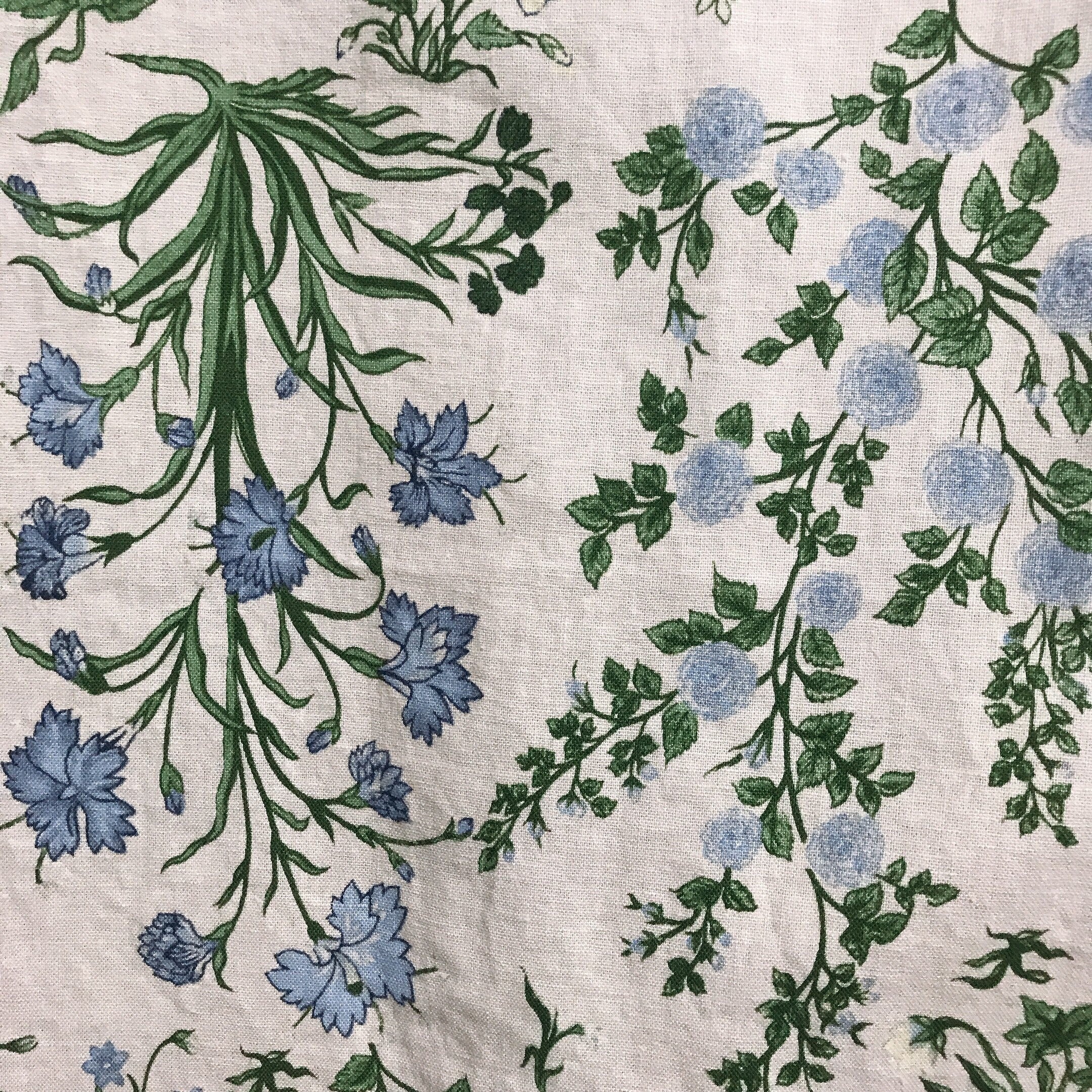 Light Sky Blue Floral Curtain on Pale Green Beige