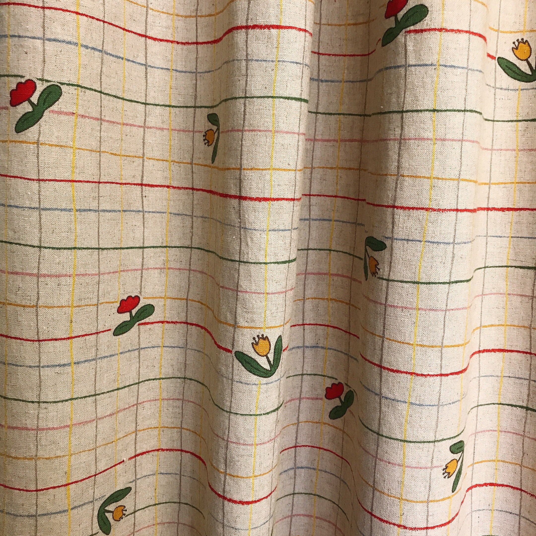 Tulip and Stripe Curtain on Natural Beige