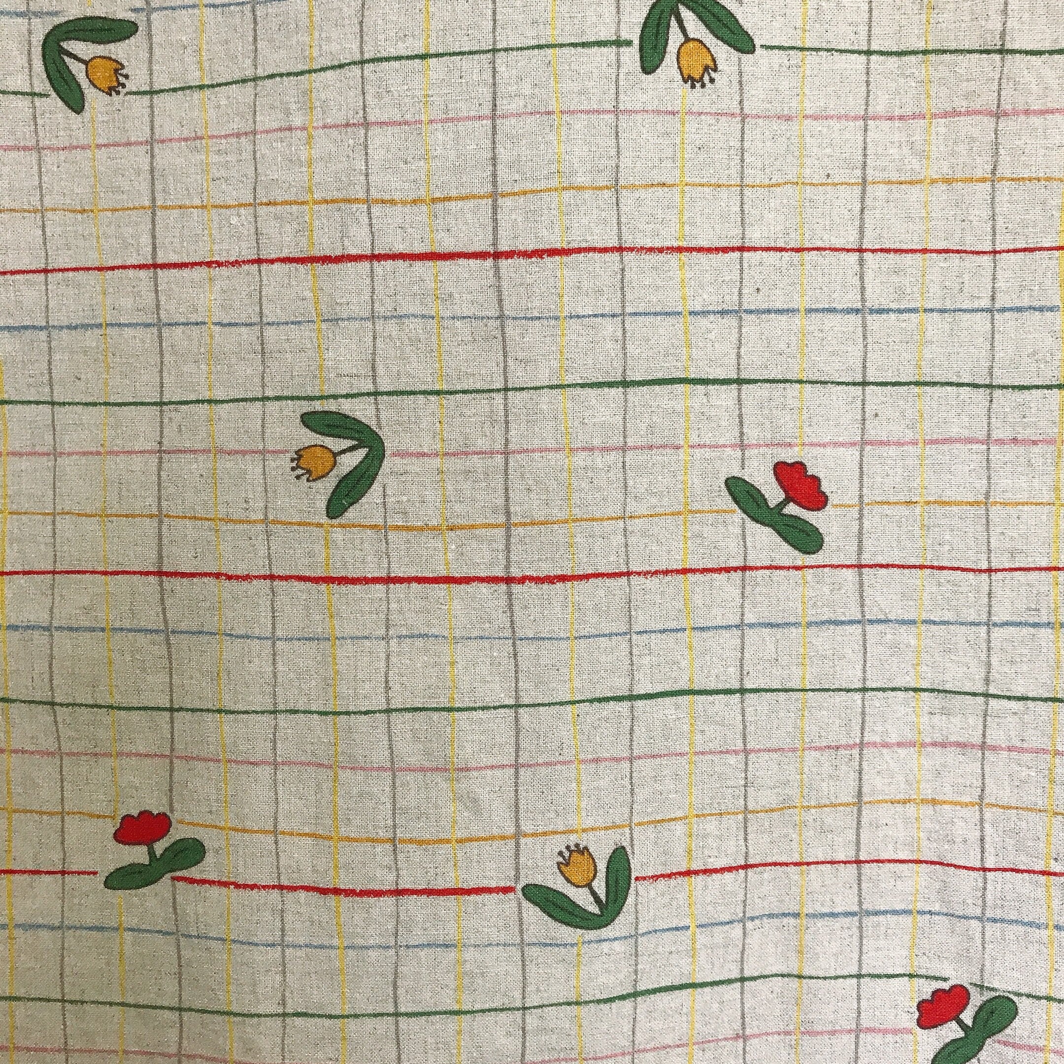 Tulip and Stripe Curtain on Natural Beige