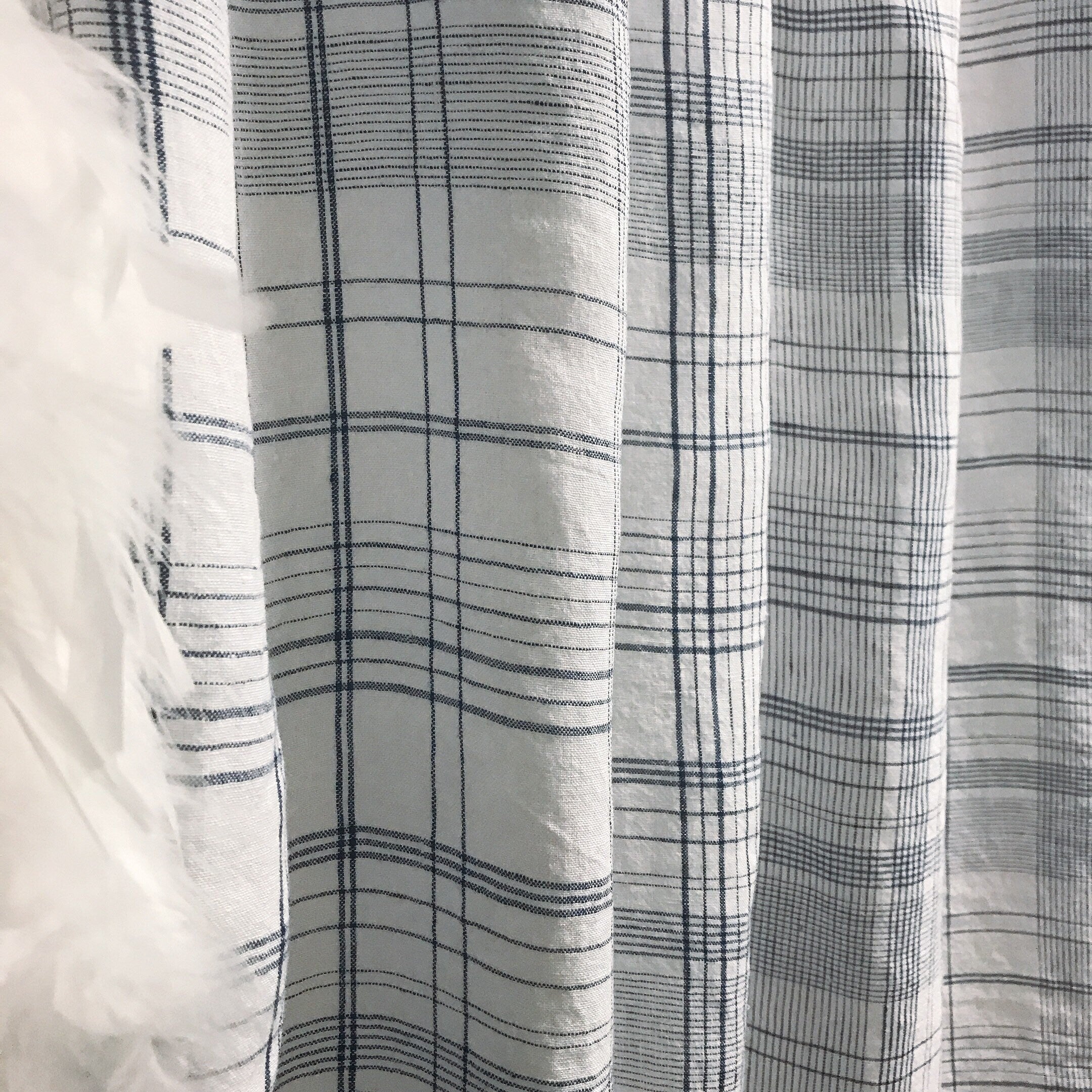 Navy Glen Plaid Linen Curtain on Soft White